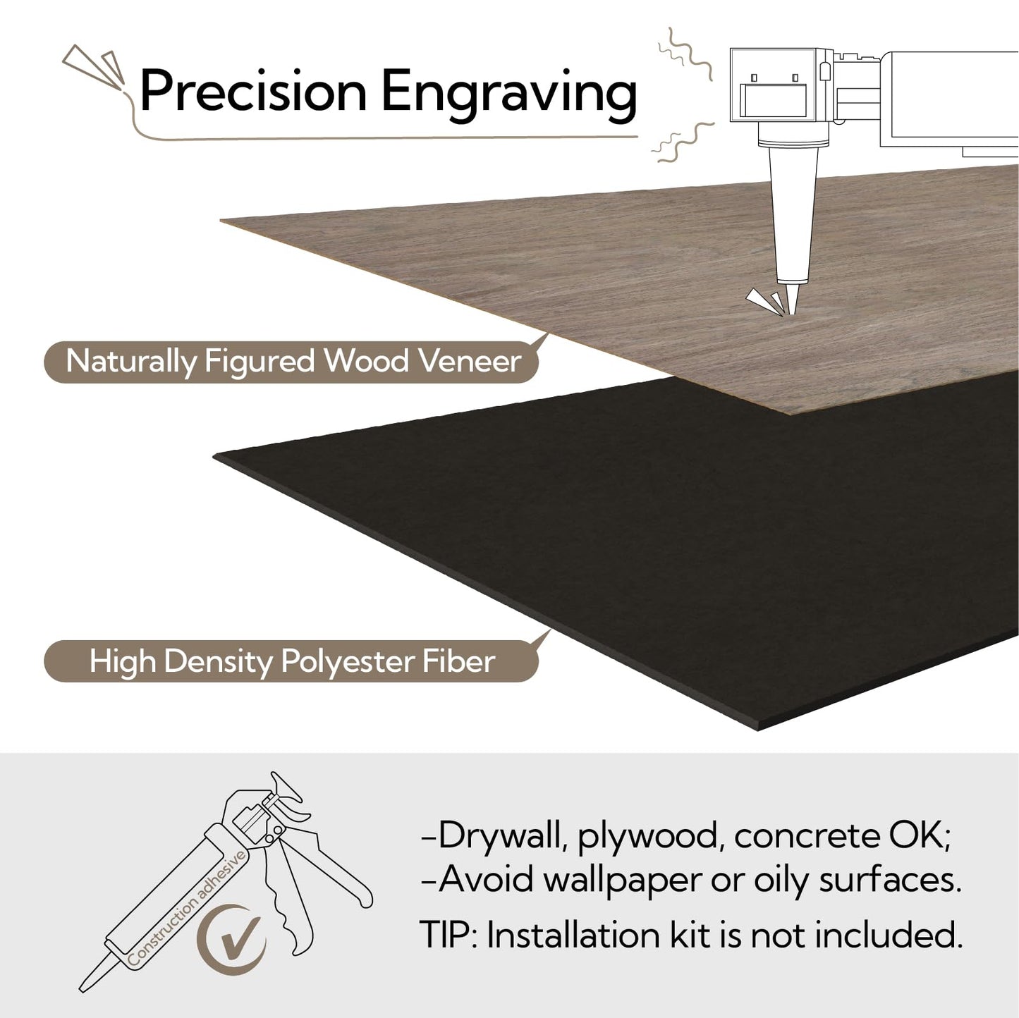 Olanglab Wood Veneer Wall Panels 6 Pack, 24‘’X48‘’ Sound Absorbing Panels for Noise Reduction, Geometric Triangle