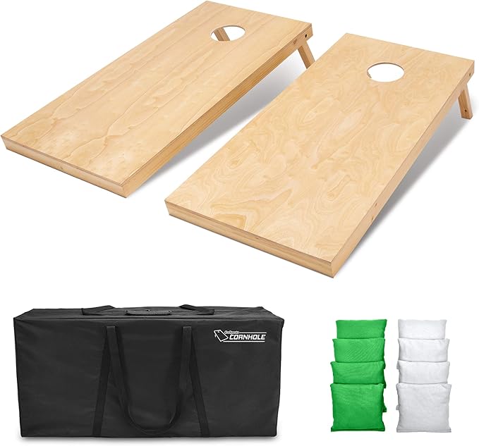 GoSports Regulation Size Wooden Cornhole Set with Natural Wood Finish - Includes Carrying Case