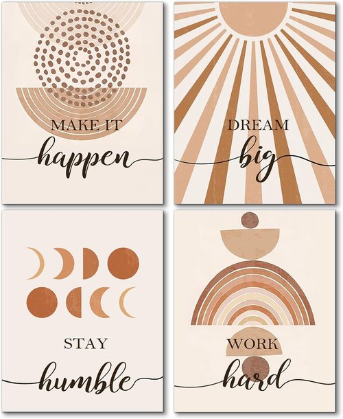 Hapons Boho Sun Wall Art - Modern Abstract Geometric Prints for Bedroom & Office | 8"x10" Unframed Set of 4