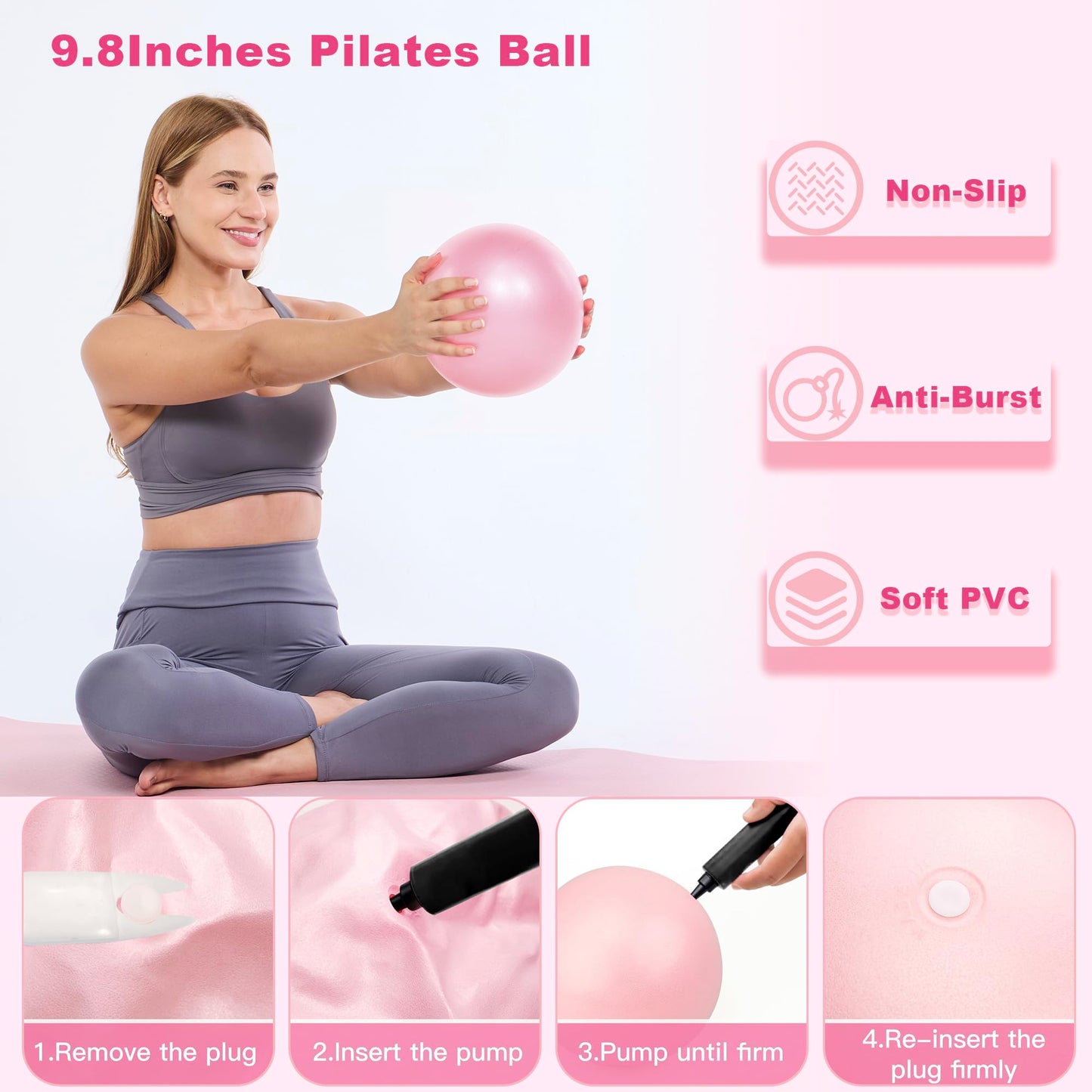 TREKONPEAK Home Pilates Kit, Pilates Workout Kit for Women, Pilates Equipment with Pilates-Ring and Ball Set, Multiple Resistance Bands, Socks (Pink)