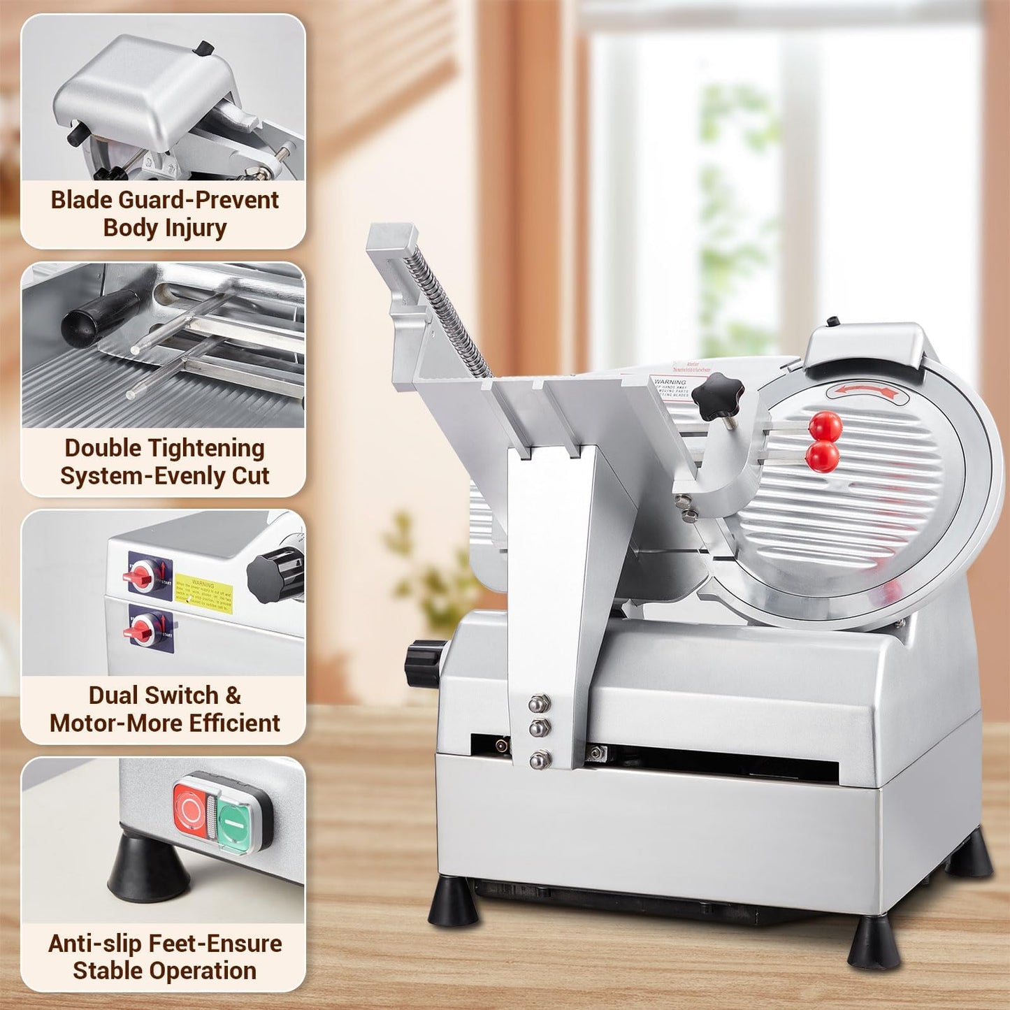 12" Automatic Meat Cutter, Electric Meat Slicer Machine for Home & Commercial Use, 800W Deli Slicer with Adjustable Thickness, Alloy Steel Blade, Built-in Sharpener, Thin Meat, Cheese, Bread
