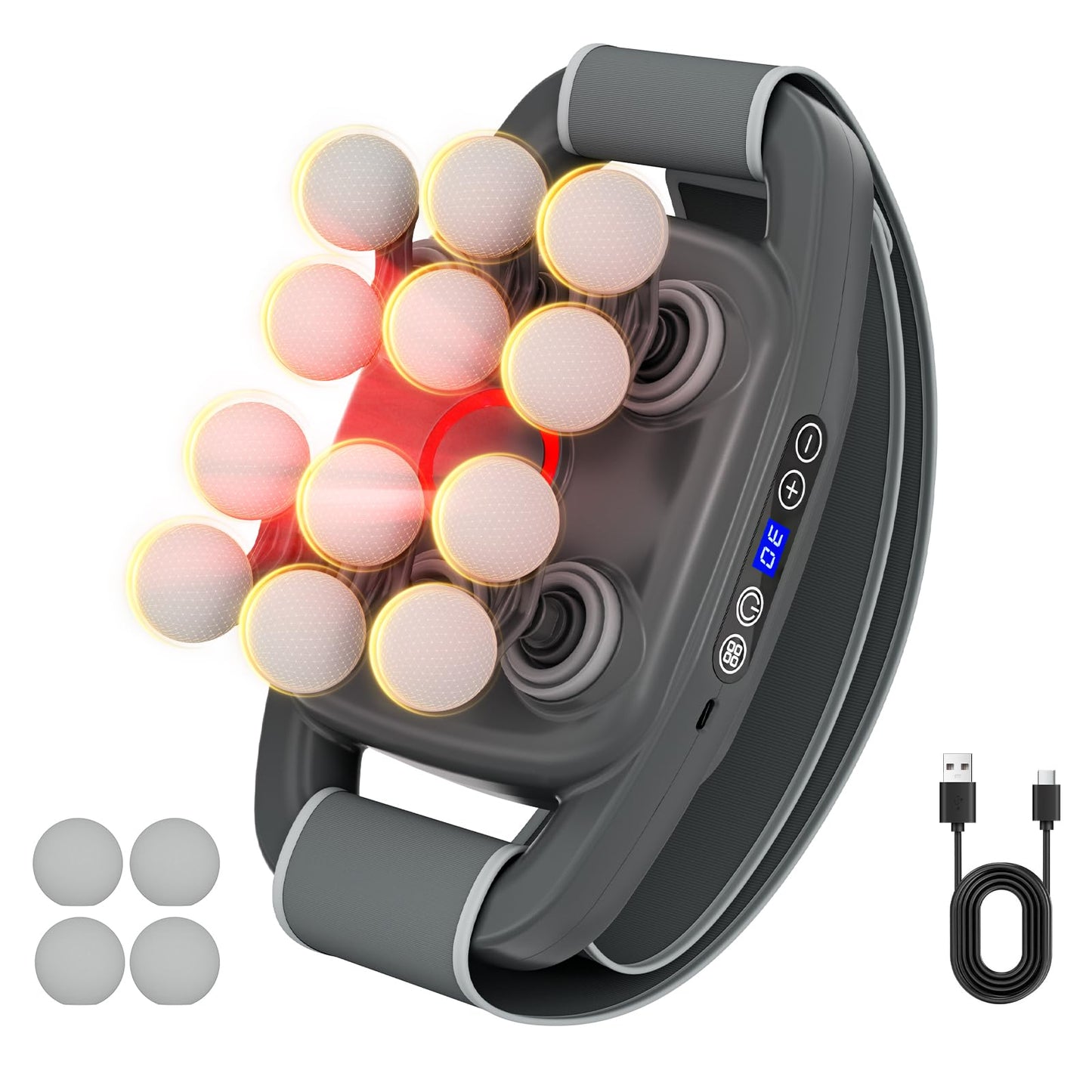 Vinid Cordless Neck and Back Massager with Heat, 12 Professional Massage Heads, 30 Adjustable Intensity Levels, 3 Massage Modes for Deep Tissue Relief, Includes Bonus 4 Heads & Shoulder Strap