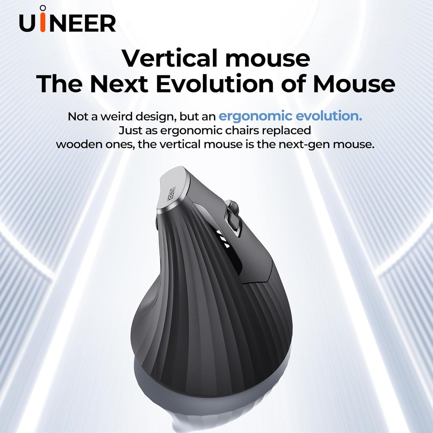 Uineer (BT4.0/5.0 2.4G) 3 4 Wireless Ergonomic Mouse, Bluetooth Mice and Rechargeable Vertical Mouse, Multi-Device