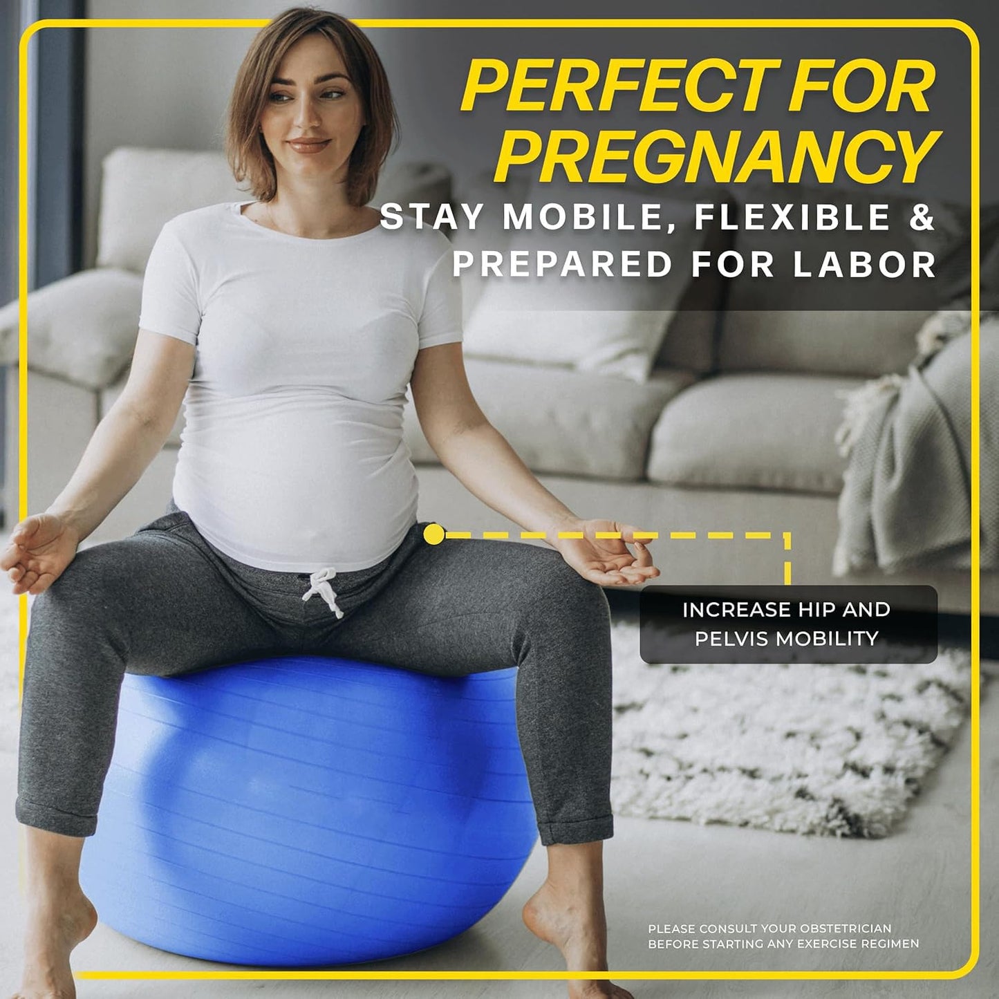 BREFR 26 Inch Exercise Ball, Yoga Ball for Workout, Balance Stability, Fitness Ball for Office, Home, Gym, Balance Balls with Quick Pump (Blue)