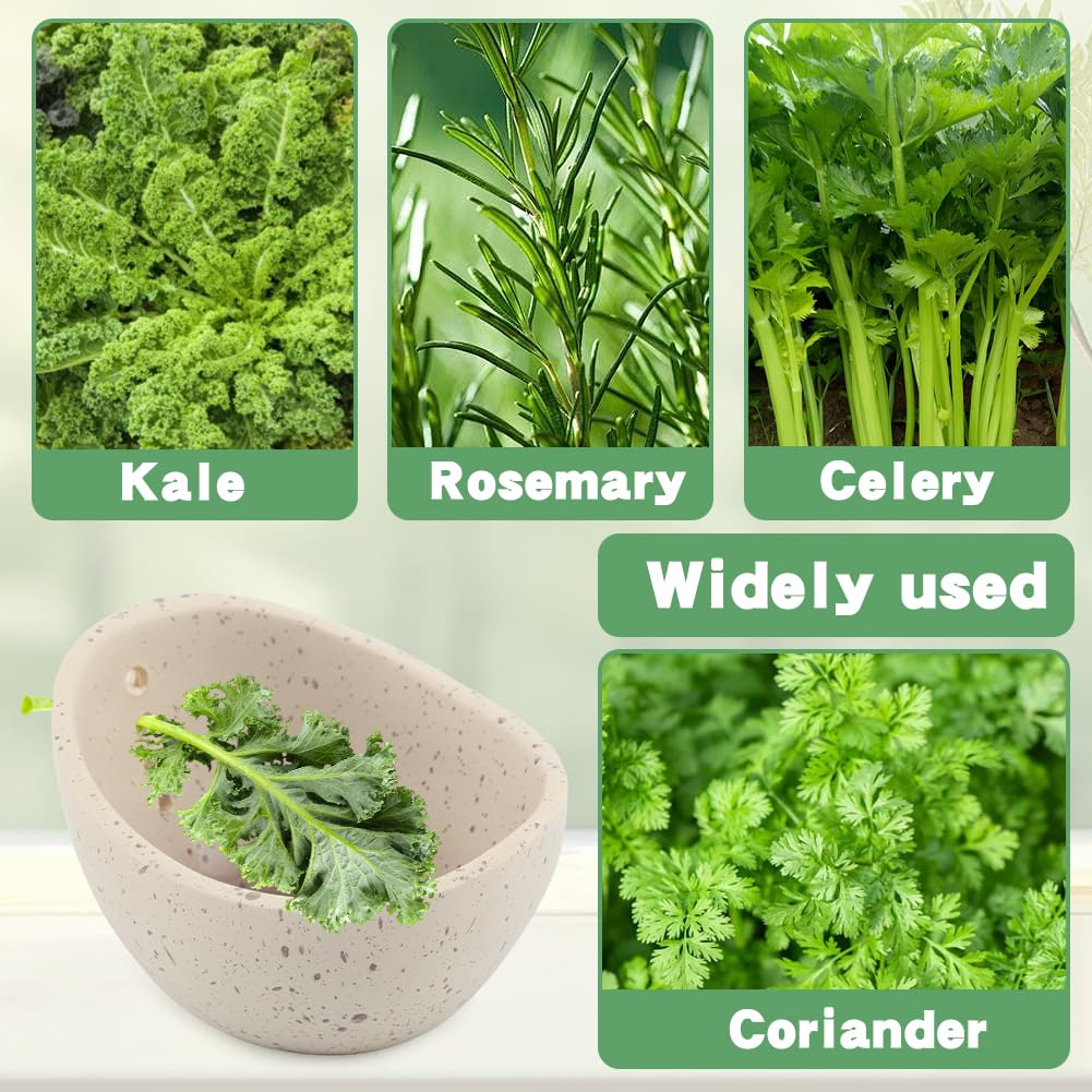 Pottery Herb Stripper Bowl, Handmade Herb Stripper Ceramic Bowl with 4-Slot Different Hole Sizes for Kale, Herbs & Broccoli, Efficient Peeling Off the Leafy Assembly(White)
