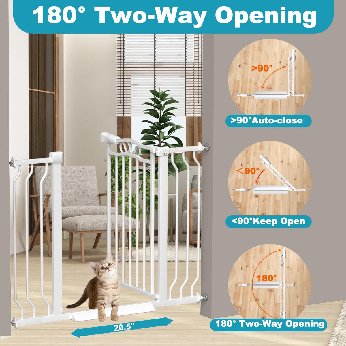 THEYFIRST Extra Wide Baby Gate for Doorways 53.1"-62.6", Pressure Mounted Dog Gates With Door, Child Safety Barrier Walk Thru Indoor, Large Babygate Long for Kids Toddler Pet Outside, 30 In Tall White
