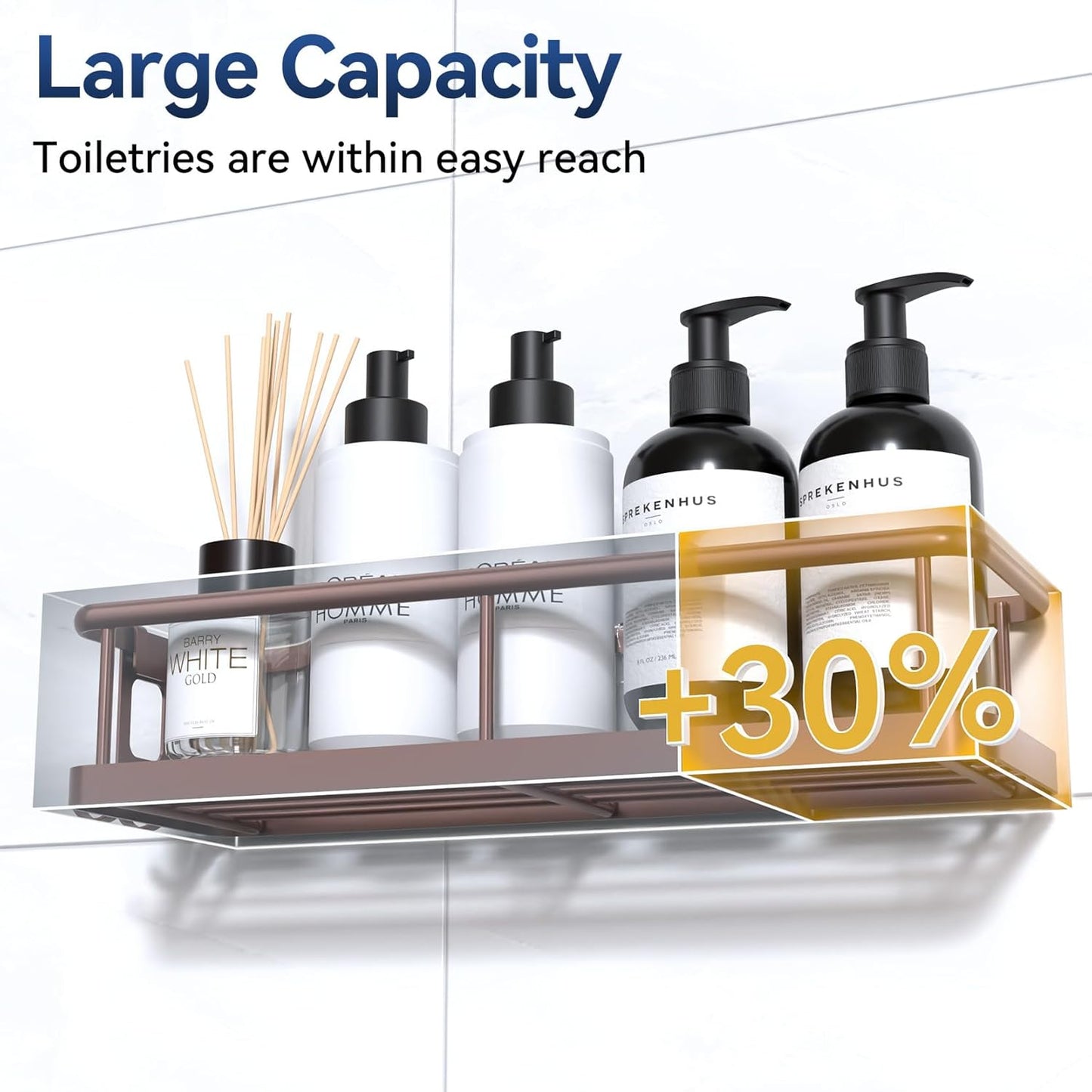 YASONIC Shower Caddy - No Drill Wall-Mounted Bathroom Organizer with Removable Hooks - 2 Pack Bronze