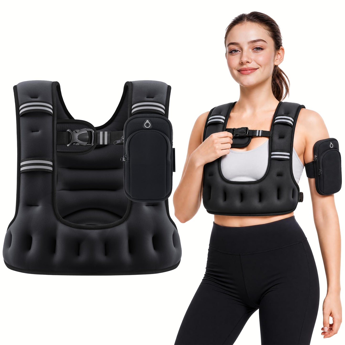 ZELUS Weighted Vest for Women Men, 6/8/12/16/20LB U-Shaped Ergonomic for Even Weight Distribution, Odorless Workout Vest with SGS Certification, Arm Pocket & Back Mesh Pouch for Training & Running