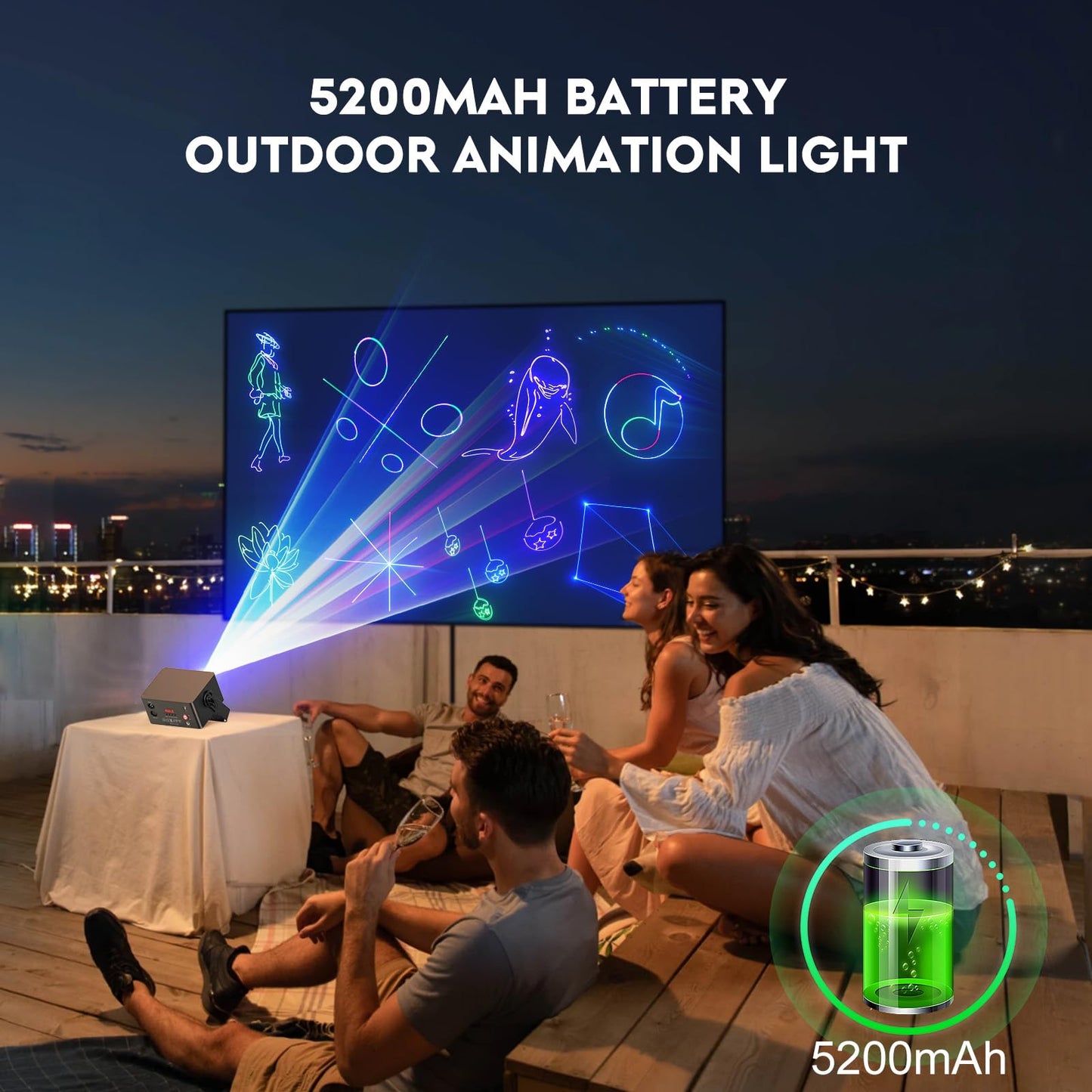 Animation DJ Laser Light,3D Animation Laser Machine with Bluetooth APP,RGB Party Laser Light Show, Built-in 5200mAh Battery for Wedding Party Disco Lights Bar Club Stage DJ Lighting