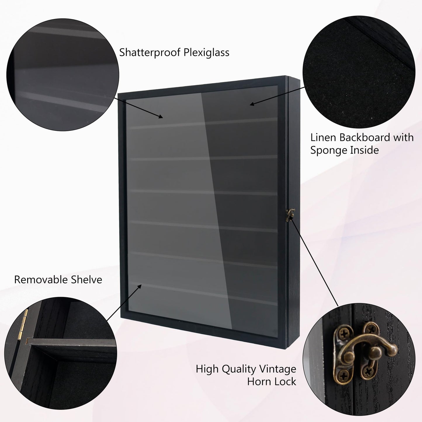 Hodeframe 16x20 Shadow Boxes Display Cases with Shelves, Black Deep Shadow Box Frame for Keepsake Collectibles, Coins Military Medals Pins Wedding Flowers