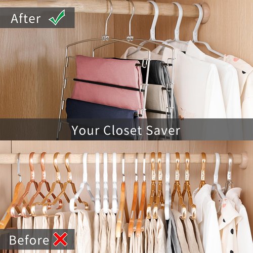 FeeraHozer Pants Hangers - Non-Slip Multi-Layer Swing Arm Design | Space-Saving Closet Organizer (Black, 3 Pack)