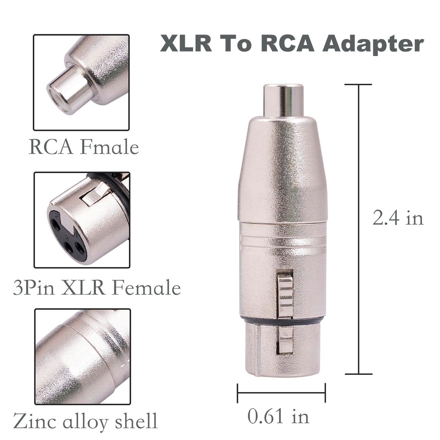 2Pack XLR Female to RCA Female Adapter Converter, Gender Changer Audio Coupler Connectors for Mixer, Recorder