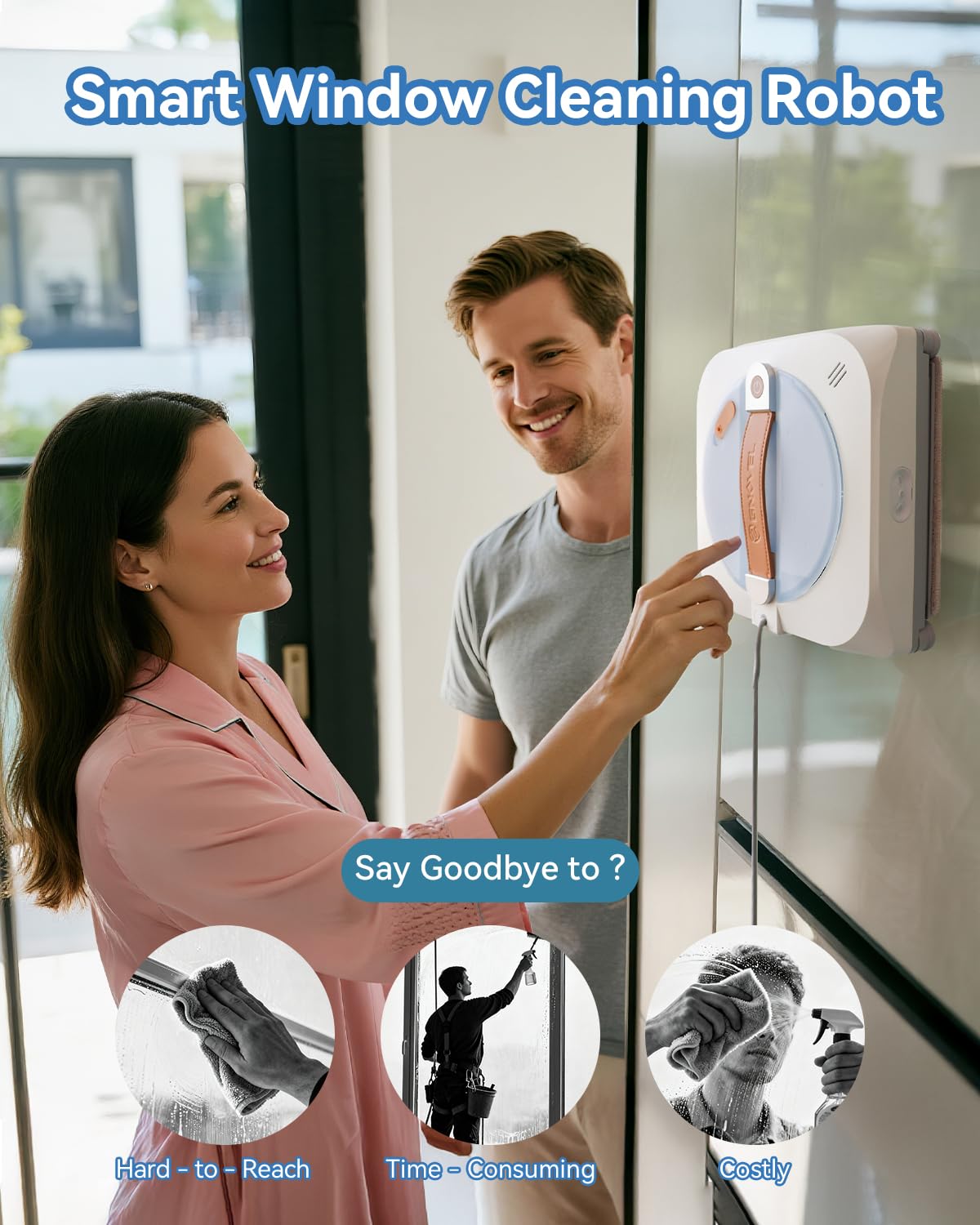 GNOVEL Upgraded Window Cleaning Robot, 10000Pa Strong Suction, 15-Stage Anti-Fall, Smart Path Planning, Edge Detection, App & Remote Control, Automatic Glass Cleaner for High Rise Windows, Glass, Tile