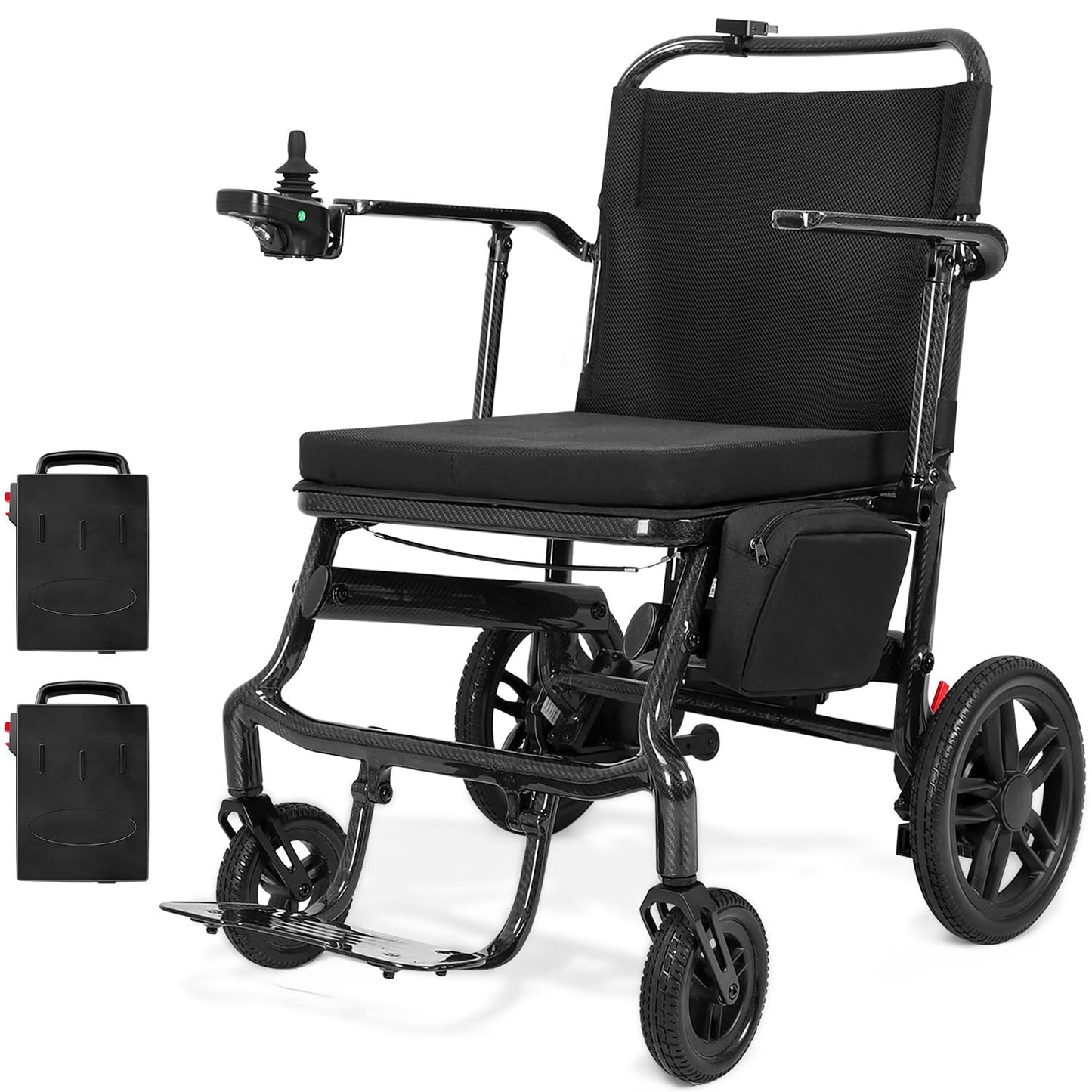 26 lbs Carbon Fiber Electric Wheelchair for Adults, Foldable Powered Wheelchair with Dual Battery & Motor, 22 Miles Range, 300 lbs Capacity, Airline Approved