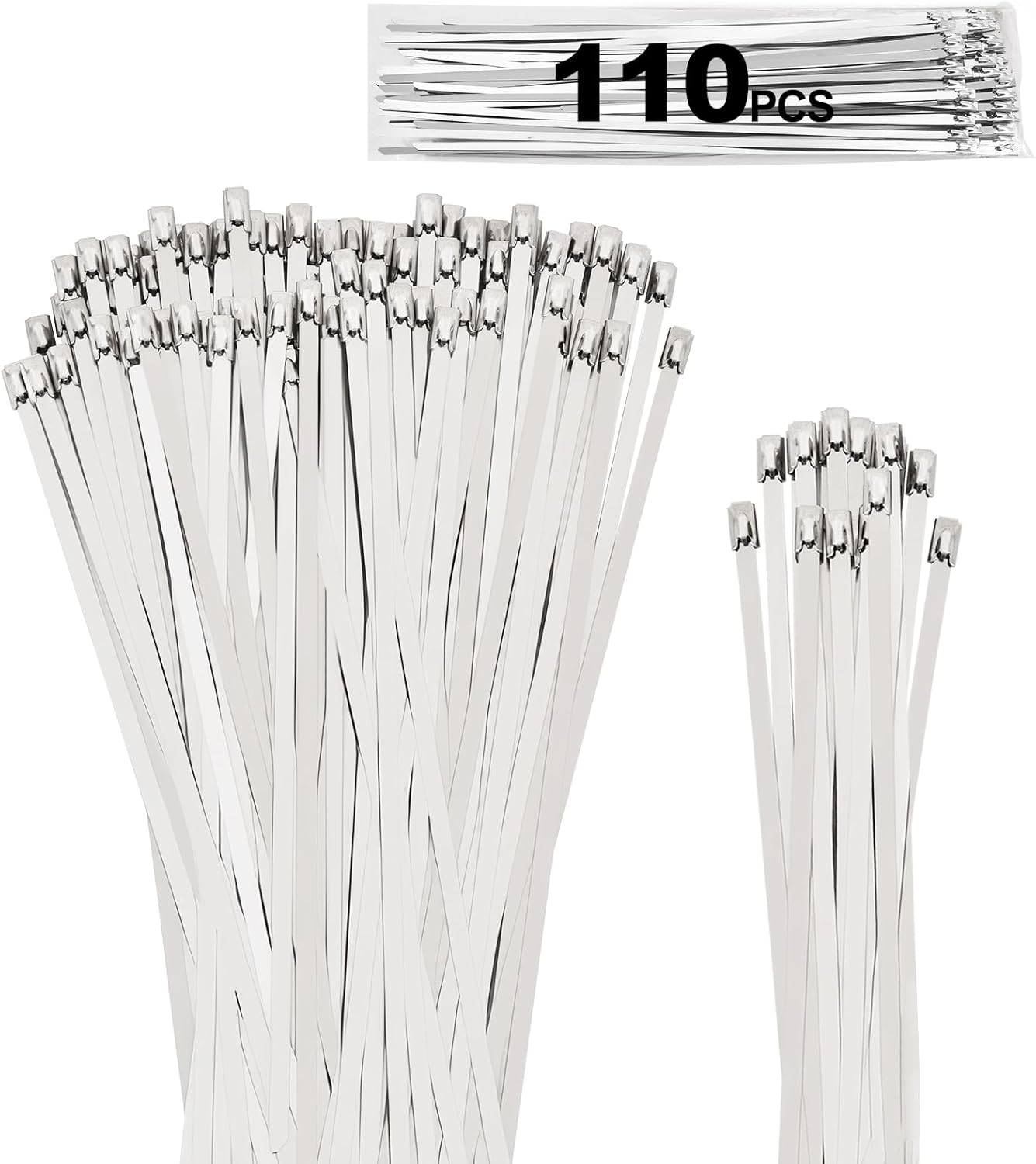 KiyHemo 110PCS 11.8IN +7.8IN 2026 Metal Zip Ties, Stainless Steel Zip Ties Heavy Duty for Outdoor, Heat Resistant Cable