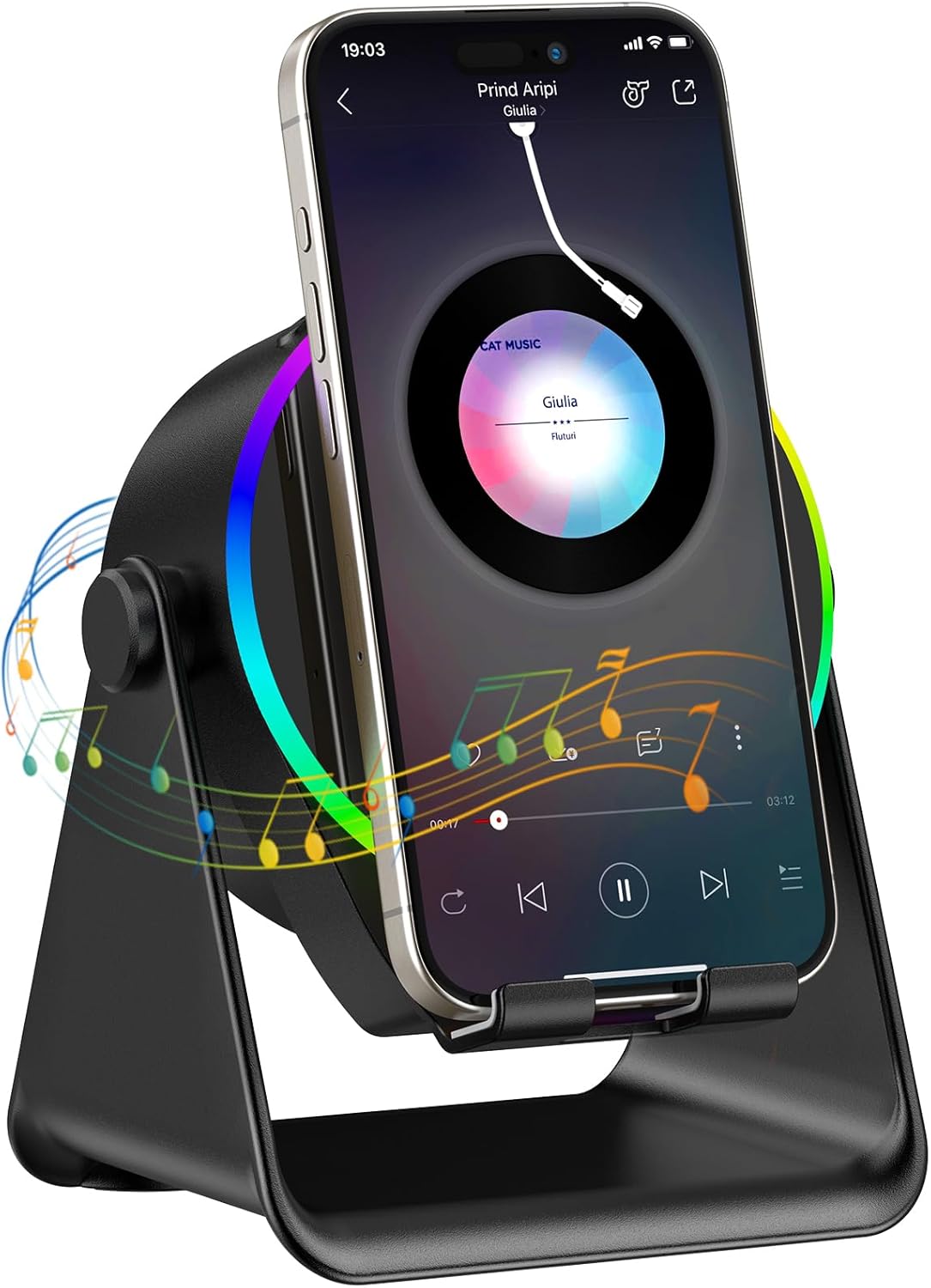 TARKARI 5 1 360 Wireless Induction Speaker, in Bluetooth Speaker, Rotation Cell Phone Stand and Colorful Ambient Light