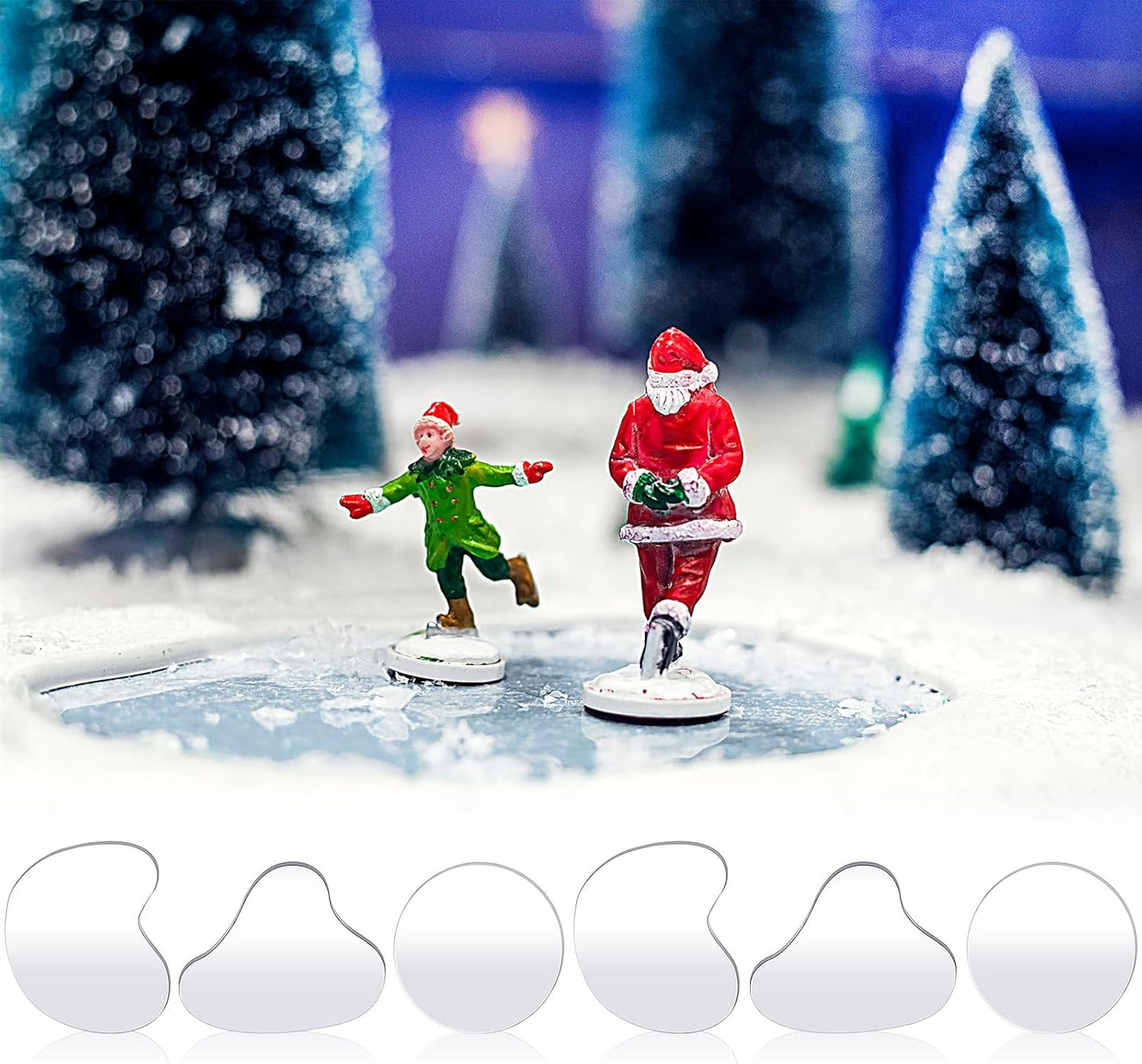 Sieral Miniature Christmas Village Pond - 6-Piece Ice Skating Rink Figurines | 4-Inch Holiday Decor