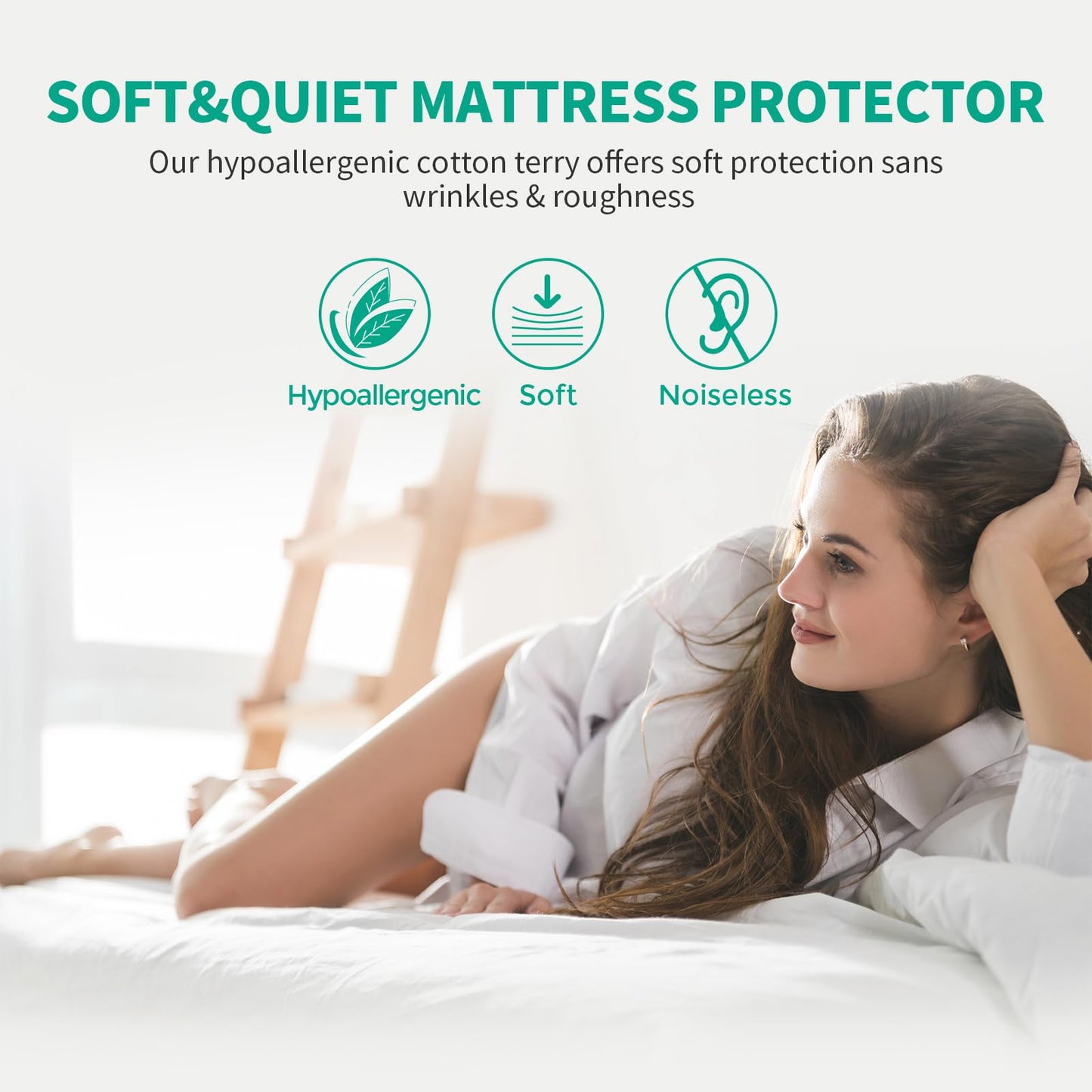 LAVANCE Waterproof Mattress Protector Queen Size, Premium Cotton Terry, Soft Noiseless Washable Bed Mattress Cover with 6"-21" Deep Pocket, 60" x 80"