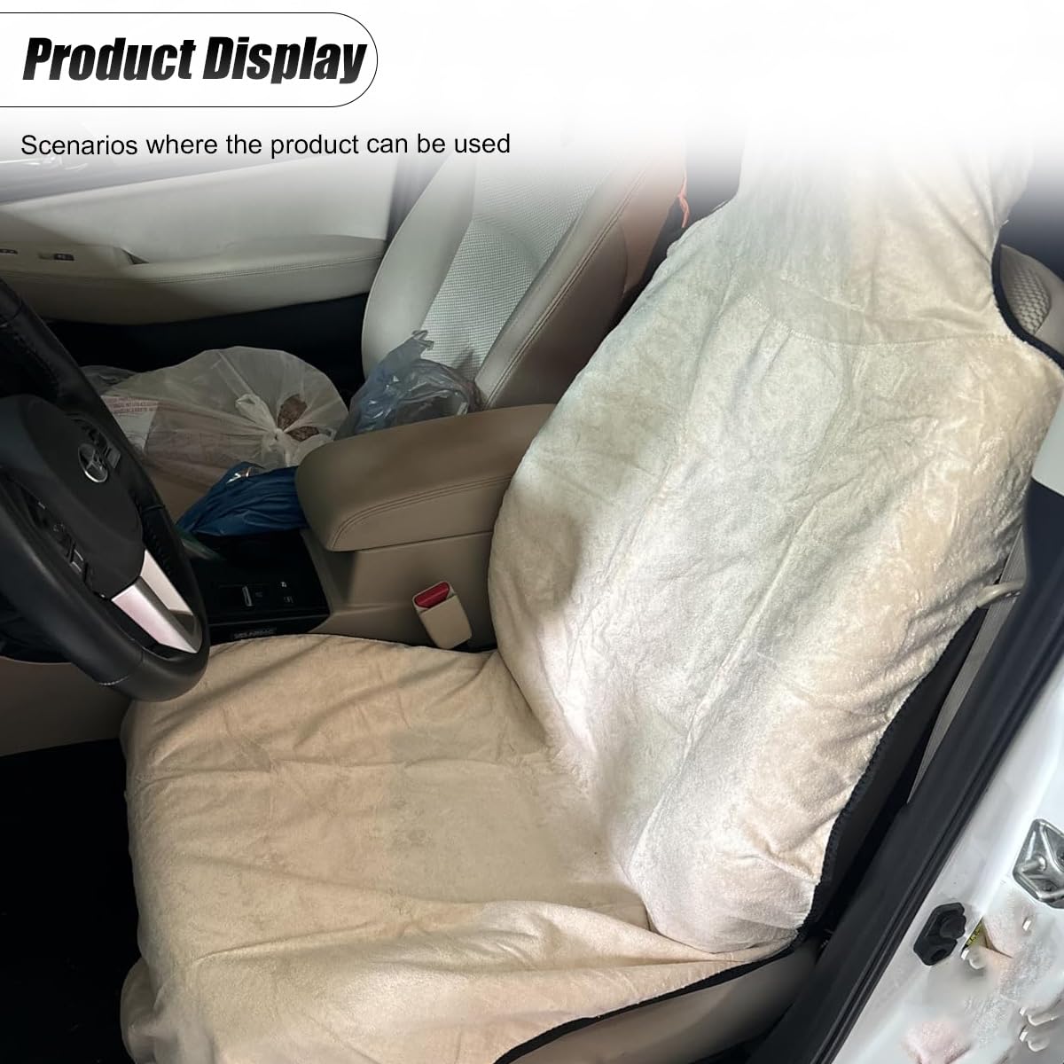ZIMISI Waterproof Car Seat Covers, Non-Slip Towel Front Seat Covers, Sweat Car Seat Protector Cover for Gym Workout, Yoga, Running, Swimming, Beach & Hiking (Beige)