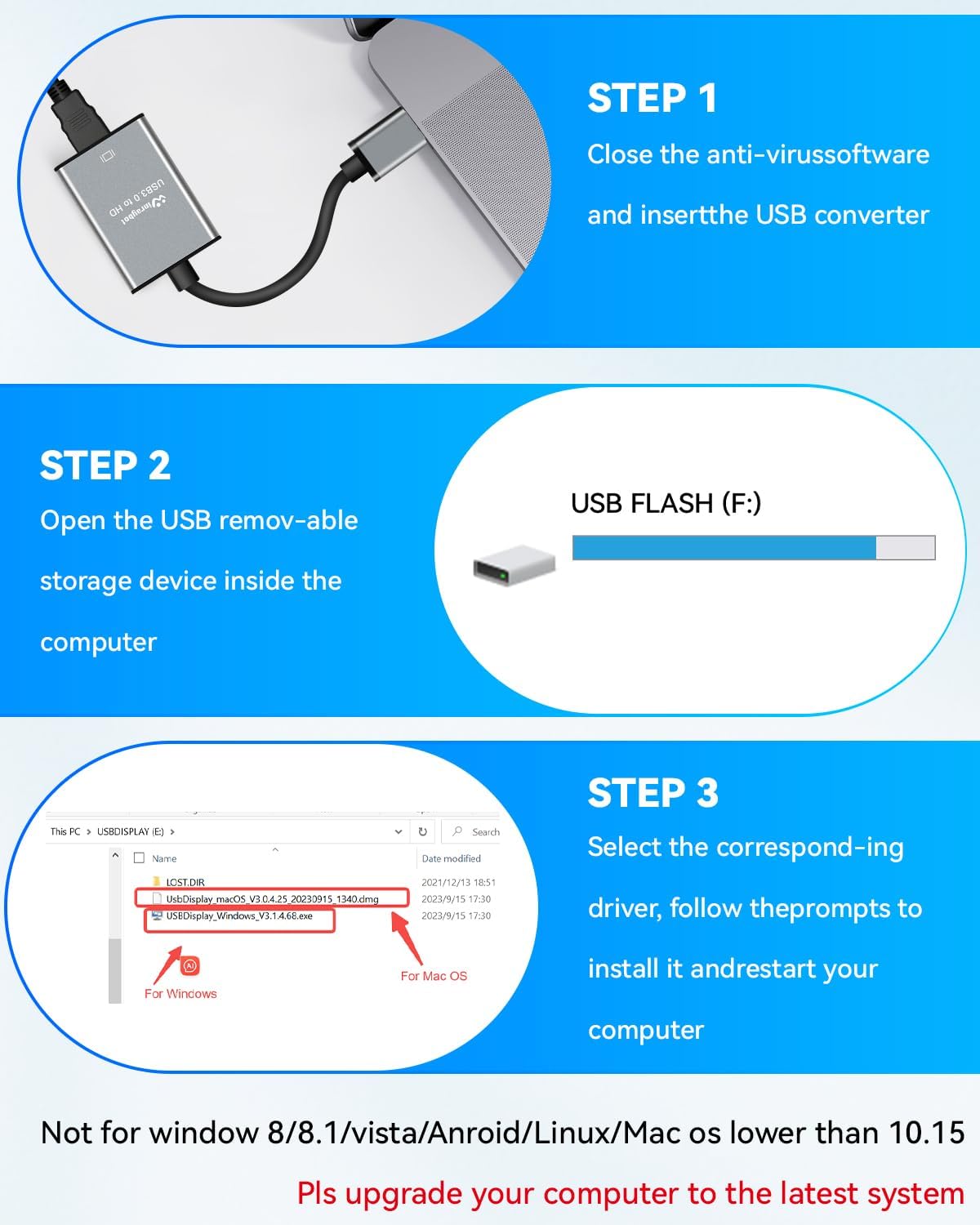 WinRaybot 1080P@60Hz 5Gbps 7/10/11, 10.15+, USB to HDMI Adapter for Monitor Display with High Speed Transmission
