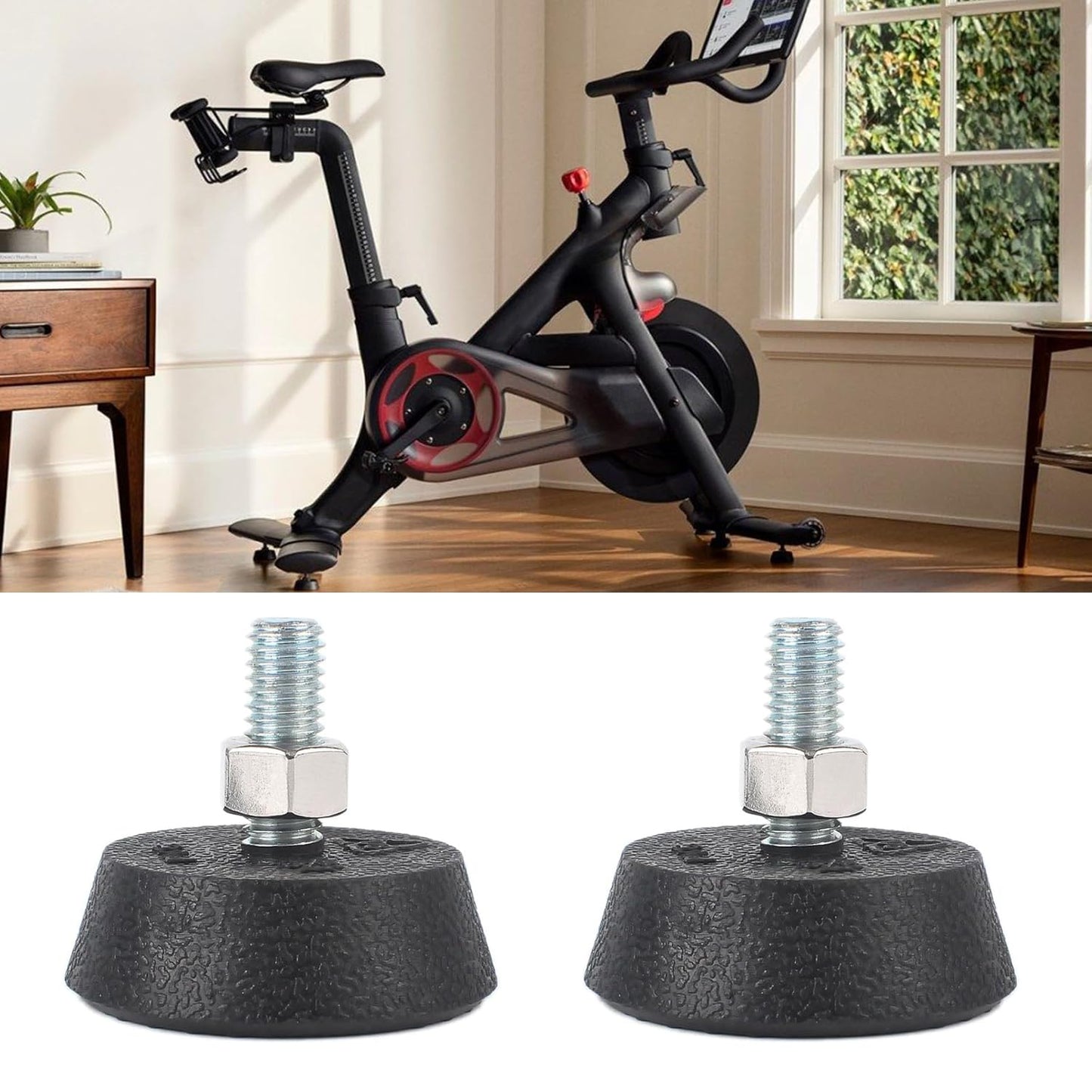 SquEqu 2 Pack Exercise Bike Leveling Feet Replacement Non Slip 3/8" Threaded Screw Stationary Bike Foot Levelers Pad Floor Protector for Exercise Bike Indoor Cycling Bike Workout Bike