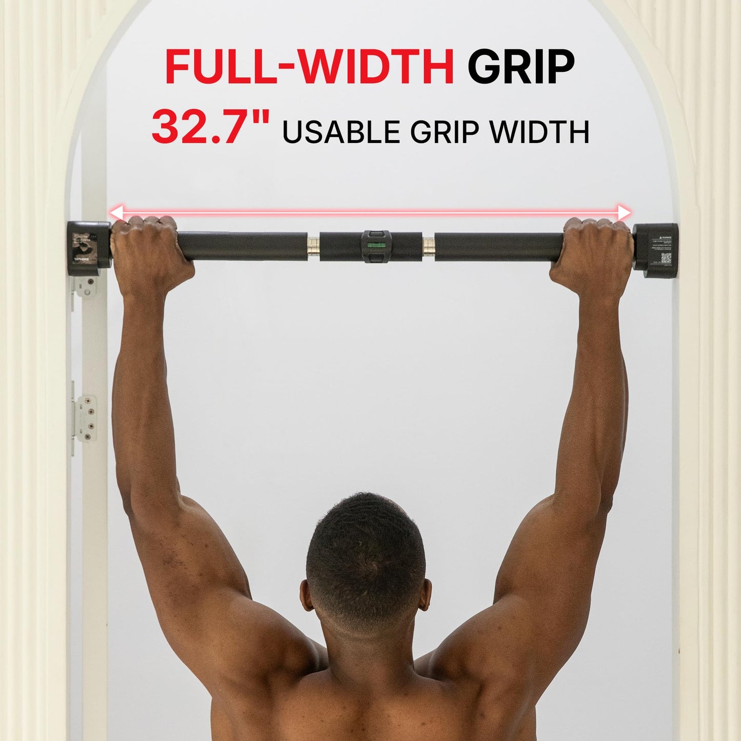 TRAHERE Doorway Pull Up Bar, Patented Flat Structure with Uninterrupted Full-Length Grip, Extra Wide 26.8–32.7", 573 lbs Capacity, Adjustable 31.8–36.6" Doorways, Tool-Free Installation