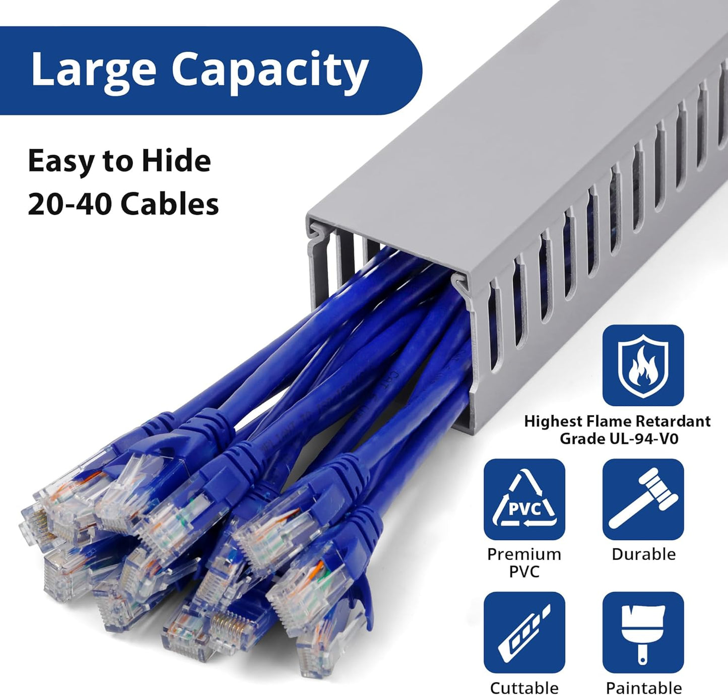 ZhiYo 66in(4X L16.5in) H2in W2in Professional Server Rack Cable Management Raceway, x Cable Raceway Kit, Electrically
