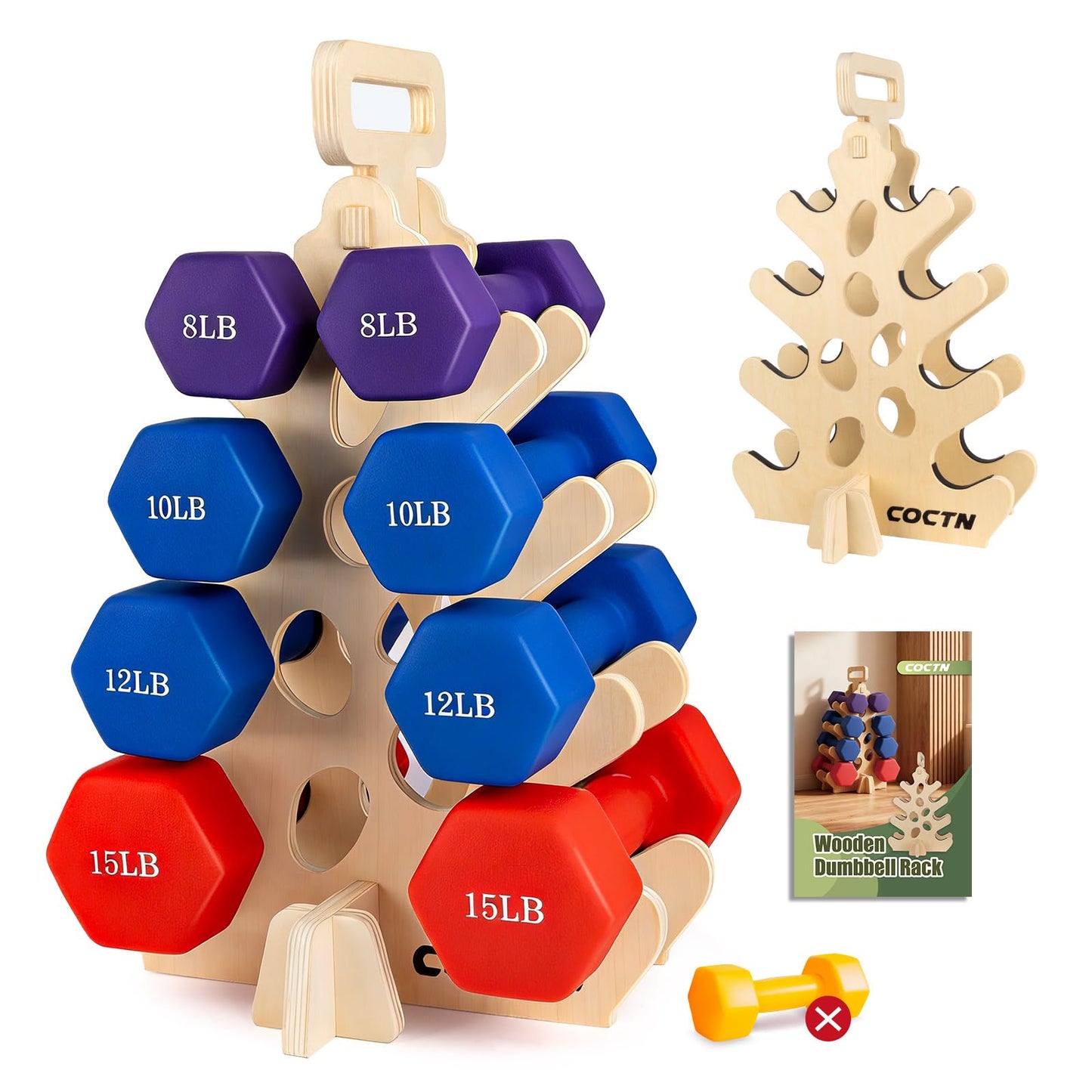 Dumbbell Rack Stand Only, Wooden 4-Tier Small Weight Holders for 5-15lbs Free Weights & Women, Compact A-Frame Hand Weight Rack for Home Gym Space Saving (Dumbbells Not Included)