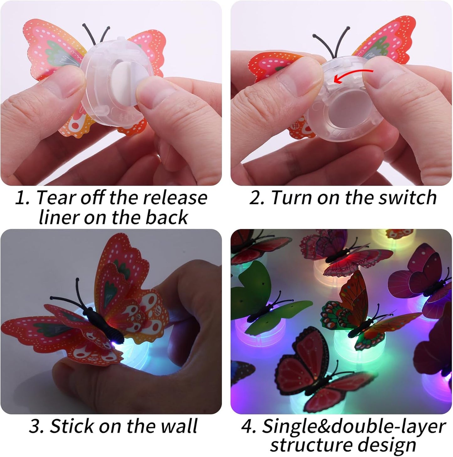 Skiennix 3D Butterfly Wall Decor - Glowing Lights & Stickers for Bedroom, Party, and Birthday (24 Pcs)