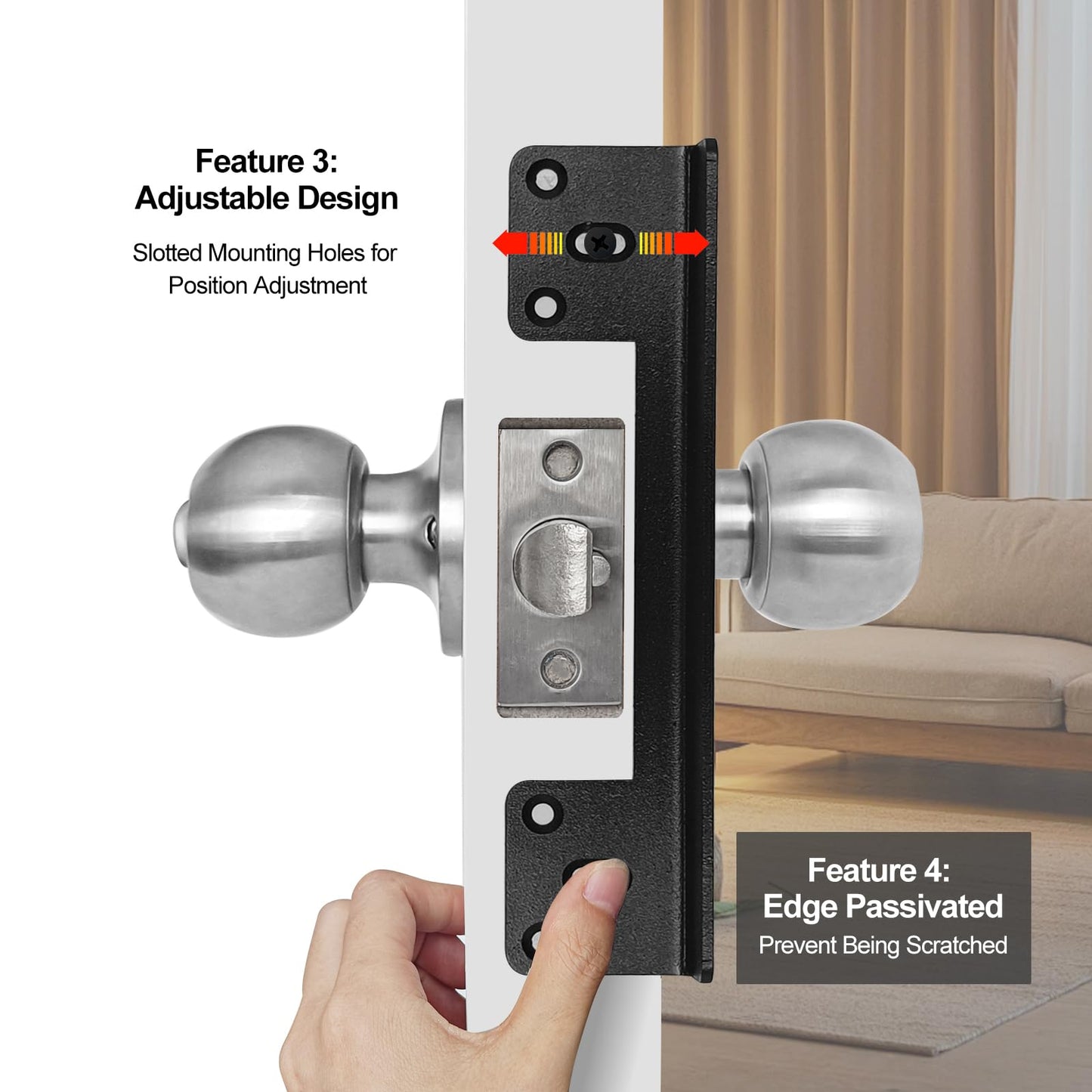 MOSECYOU Door Latch Guard Plate 7” with 1” Offset Cover, Outswing Door Security Protector Shield, Heavy Duty Version, Door Knob/Deadbolt Latch Protector Plate (1 Pack)