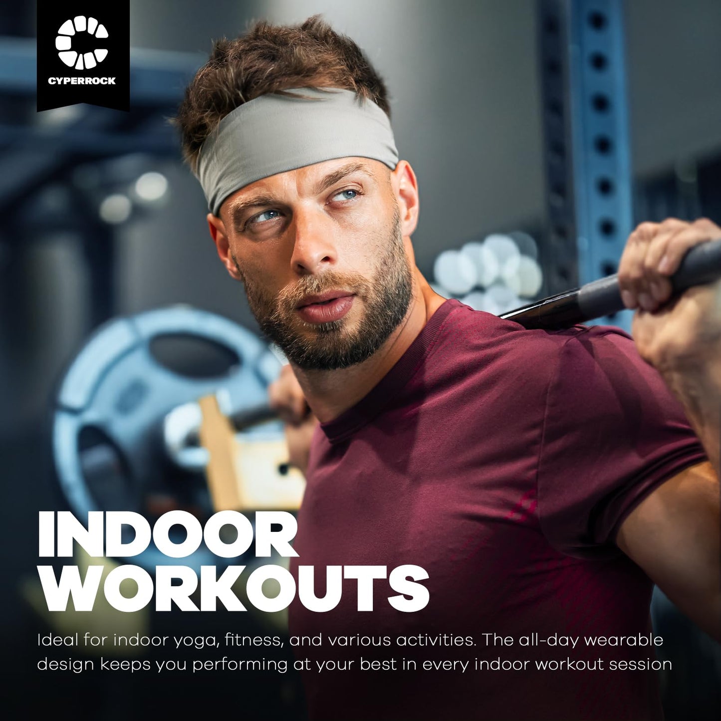 CYPERROCK 5 Pack Running Headbands, Workout Sweat Band Moisture Wicking Sports Headband for Men/Women Black+Green+Heather Gray+Dark Blue+Dark Gray