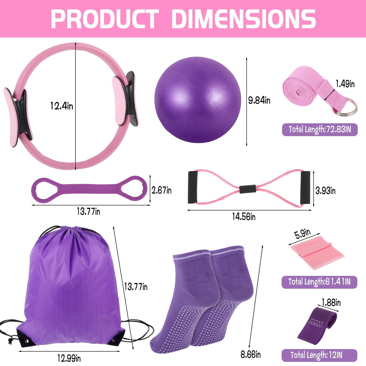 Wopgrty 21 Pcs Pilates Ring Circle Set for Women, Includes 9.8 in Ball Yoga, Ring Stretching, Strap Bands, Non Slip Socks, Back Bags for Workout, Commonly Used for Yoga, Pilates, Stretching, Fitness