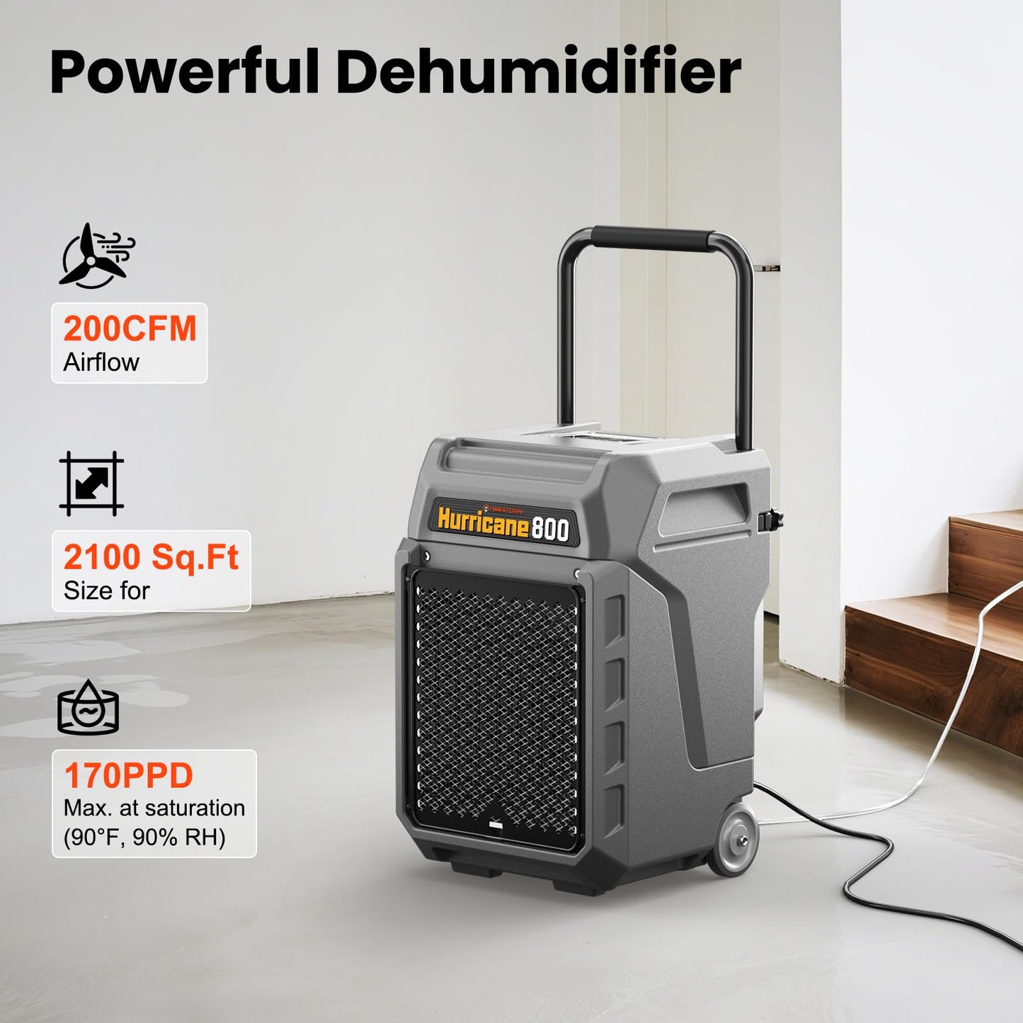Abestorm 170 Pints Commercial Dehumidifiers with Pump & Drain Hose, Portable Industrial Dehumidifier for Water Damage Restoration, Basements, Warehouses - Covers Up to 2,100 Sq.Ft - 5-Year Warranty