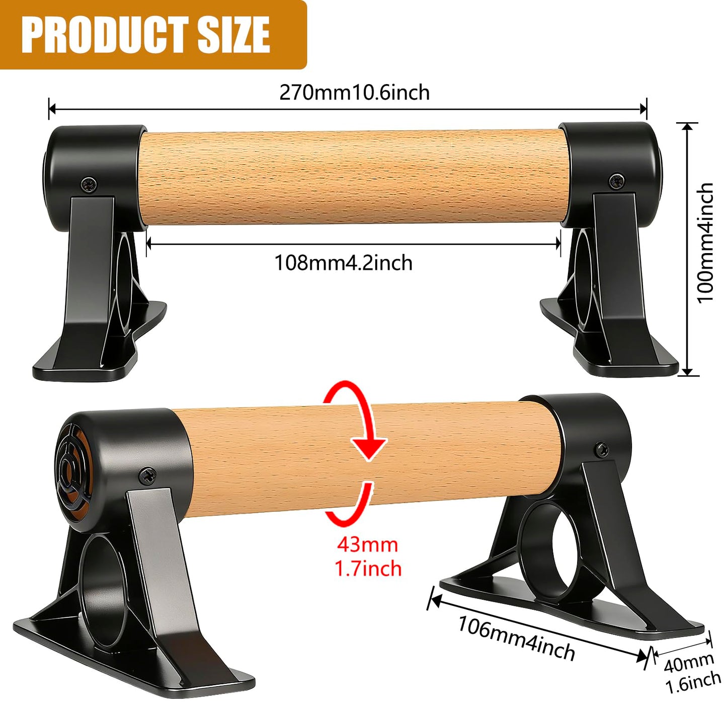 ZoeZure Solid Wooden Parallettes Bars, Anti-Slip Calisthenics Handstand Bars with Sturdy Metal Brackets, 800 LBS Weight Capacity for Fitness & Floor Workouts