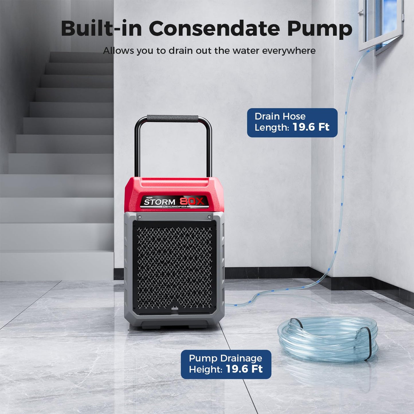 ALORAIR 170 PPD Commercial Dehumidifier with Pump & Drain Hose, LGR Industrial Use, Portable Dehumidifier with Wheels for Water Damage Restore, Carpet Drying, 6-Year Limited Warranty, Storm 80X (Red)