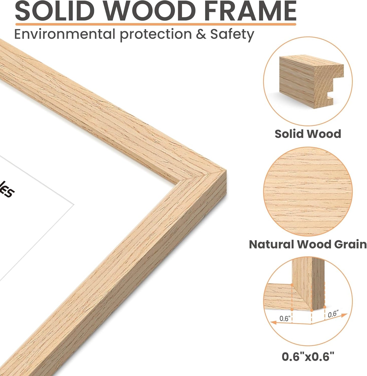Upsimples 11x14 Picture Frame - Natural Solid Wood Frame for 8x10 or 11x14 Photos | Vertical & Horizontal Display
