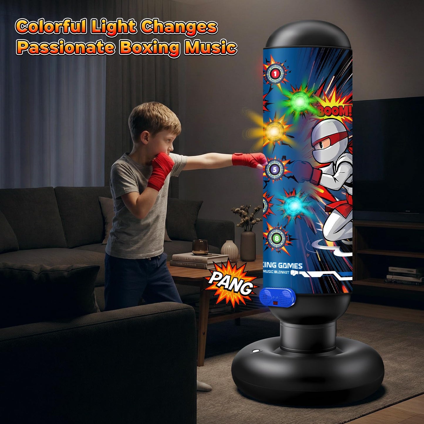 Kids Inflatable Punching Bag Toys: 4 Modes Interactive Boxing Game Stand Set with Music LED Lights Air Pump - Christmas Birthday Gifts Sports Play for Boys Girls Ages 6 7 8 9 10 11 12 Year Old