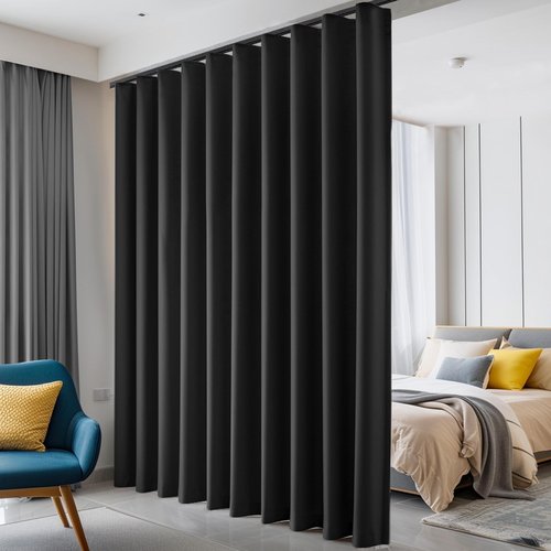 hoeflife Room Divider Curtains Blackout Floor to Ceiling Curtain with Hook Wall Mount Sliding Door Curtains Ceiling Mount Extra Wide Curtain Wall Divider for Room Separation (Black, W100 x H84 Inch)