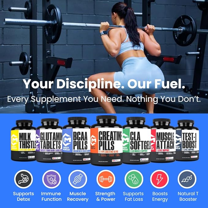 Crazy Muscle Creatine Monohydrate Powder, 5000mg Premium 3X ThreeAtine Pre Workout Mass Gainer, High Absorption Easy to Take Powder Optimum Performance for Men & Women, 60 Servings