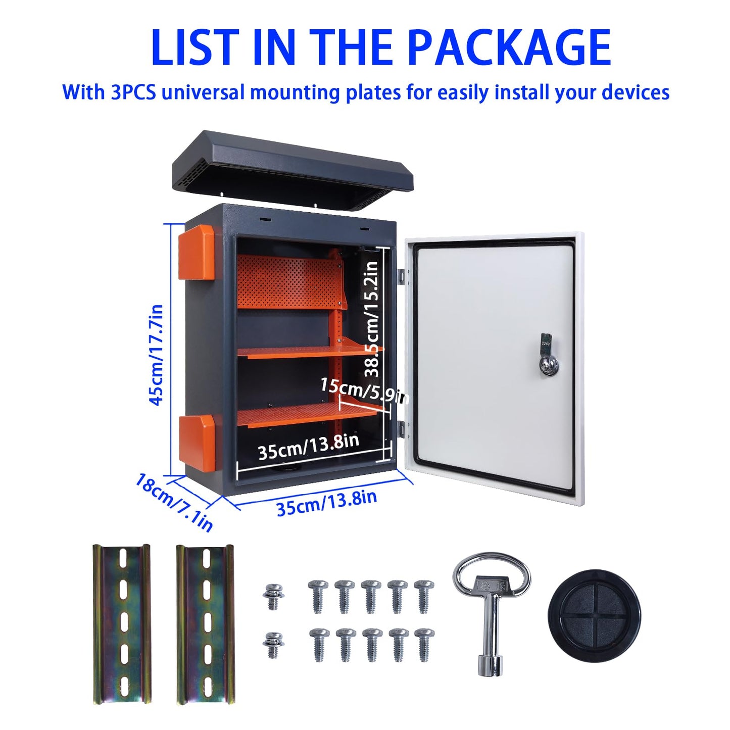 Outdoor Electrical Box NEMA Enclosure Weatherproof Junction Box with Fan Vent Metal Electrical Cabinet with Shelves (20x16x8”)