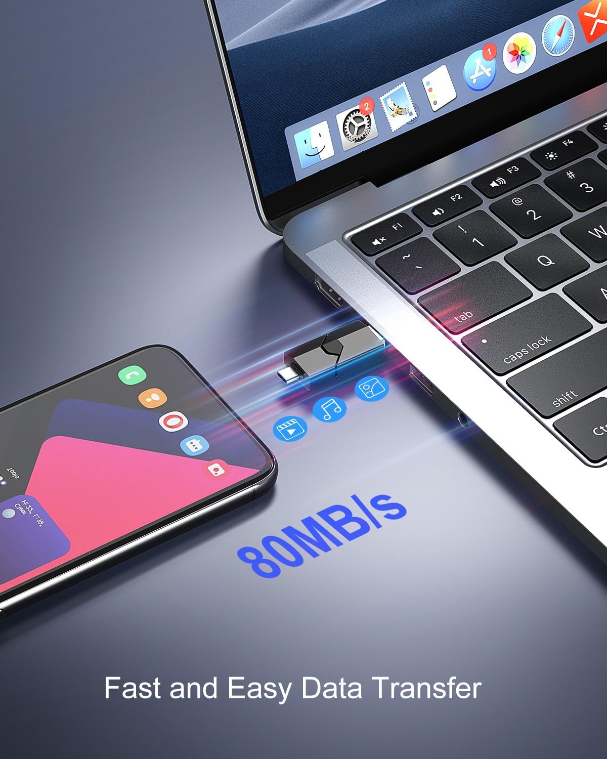 RAOYI 64GB 2 1 3.0 17/16/15 USB C Flash Drive in Type C + USB Flash Drive Dual OTG Retractable Type-C Thumb Drive