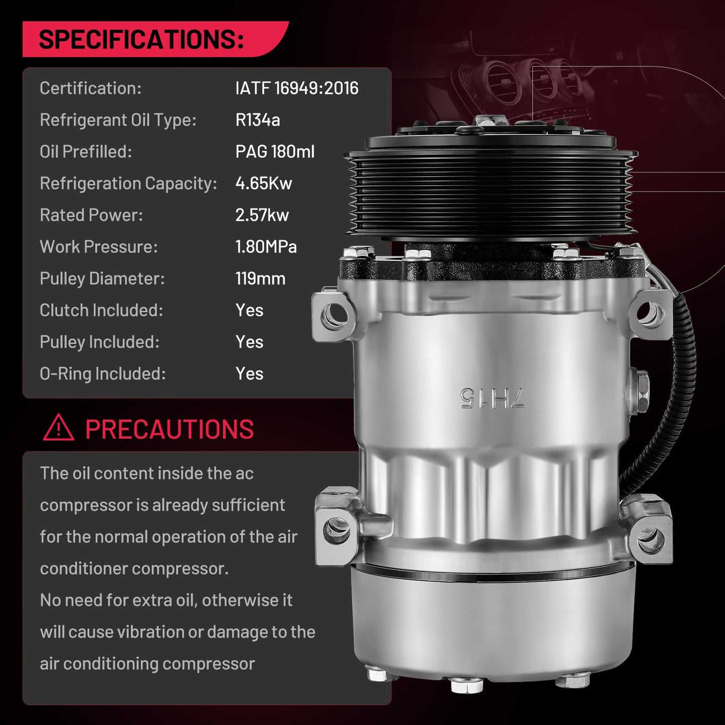 BDFHYK 60-02144NA A/C Compressor with Clutch Compatible with Kenworth C500, K270, K370, T170, T270, T370, T400, T2000, T300, T600A, T800, W900, K300, K100E, Compatible with Peterbilt 320, 385