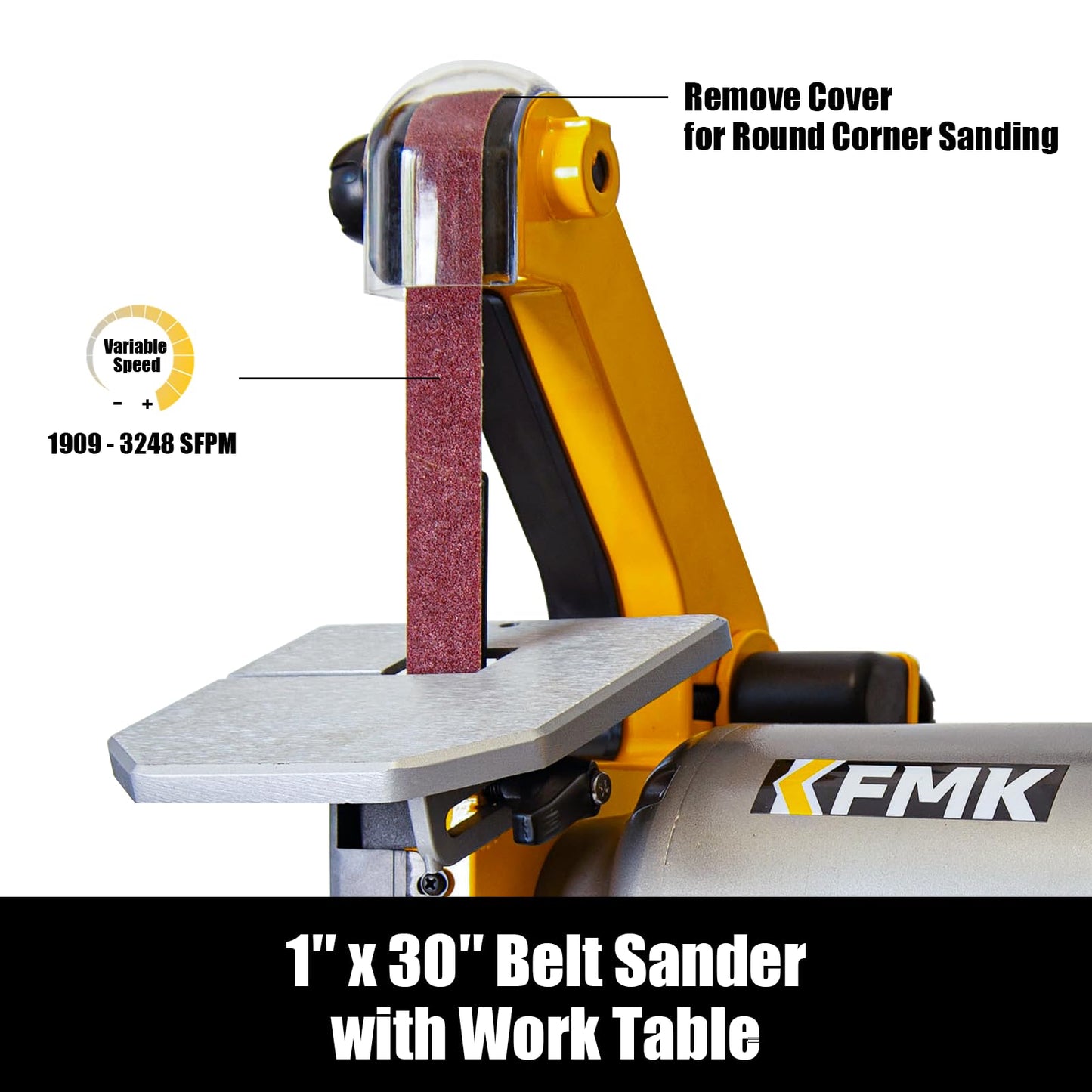 KFMK Variable Speed 1" x 30" Belt & 6" Disc Sander Combo, 3/4 HP Direct-Drive Motor, 2000–3400 RPM Disc / 1909–3248 SFPM Belt, Adjustable Work Tables & Miter Gauge, Benchtop Sander for Wood & Metal