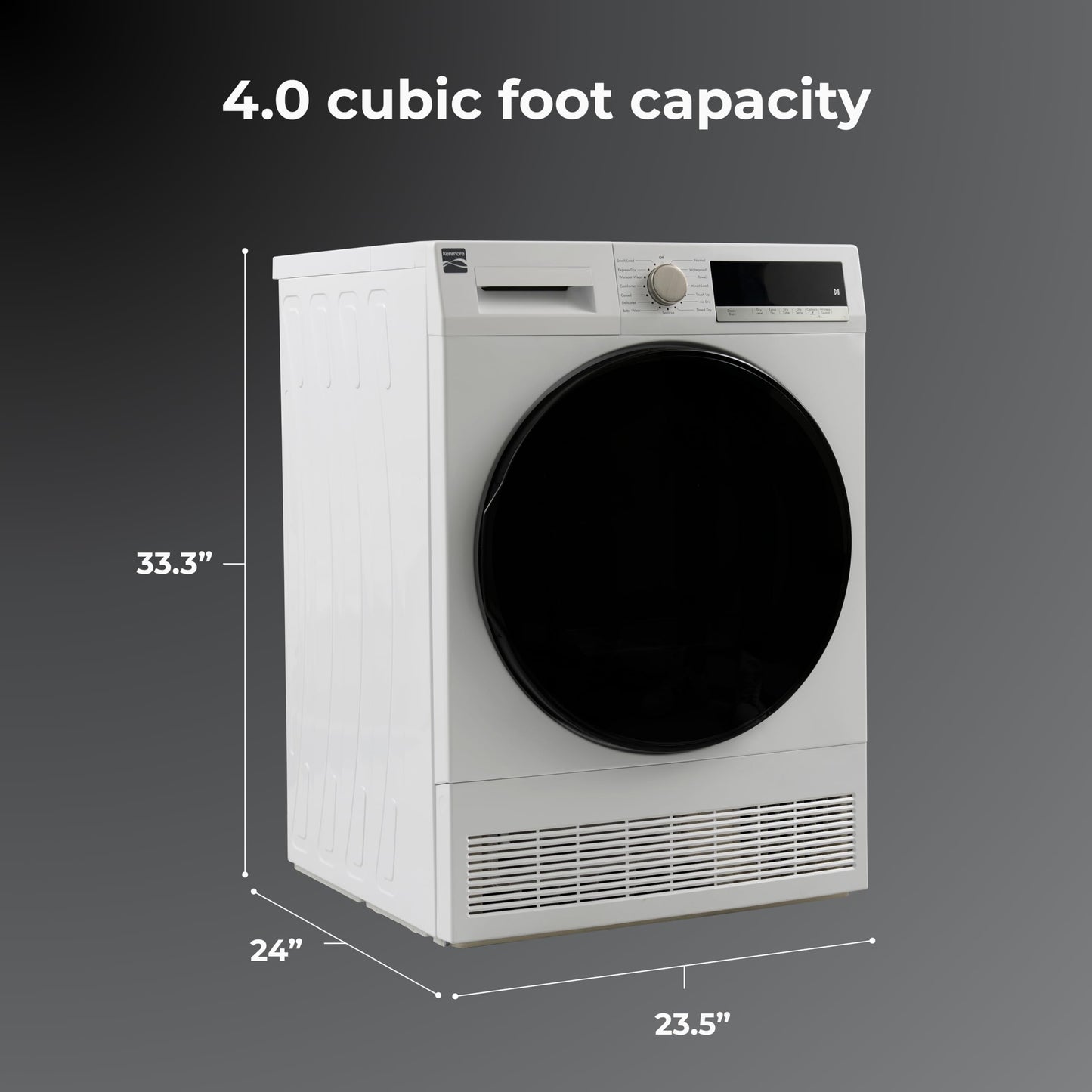 Kenmore 4.0 cu. ft. Ventless Compact Front Load Electric Dryer - with Guard to Reduce Wrinkles & Static - Smart Sensor Drying - LED - ENERGY STAR Certified - White
