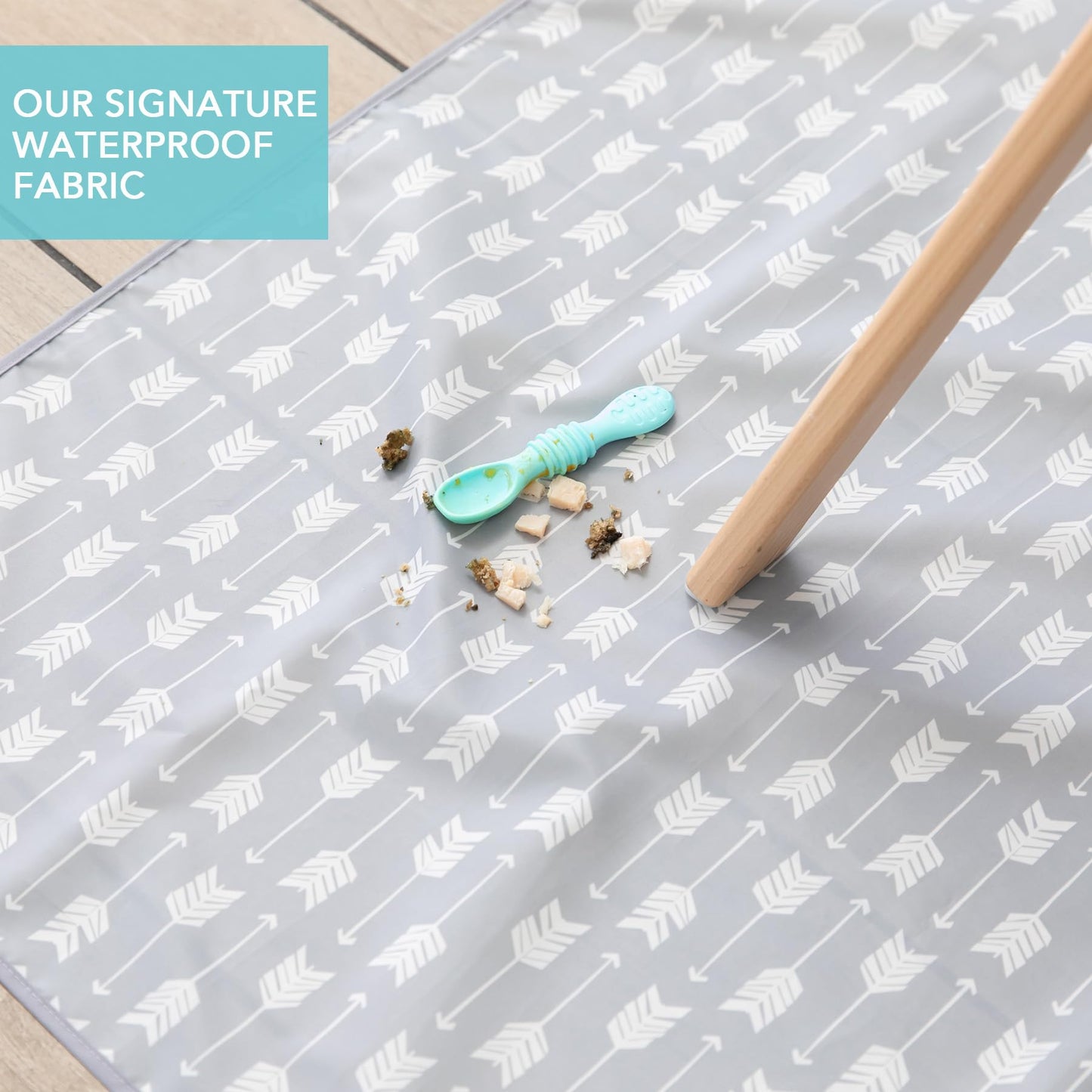 Bumkins Baby Splat Mat for Under High Chair, Babies Toddlers Eating Mess Mat, Waterproof Reusable Cloth for Arts and Crafts, Playtime Mat for Kids, Floors or Tables, Fabric 42inx42in, Gray Arrows