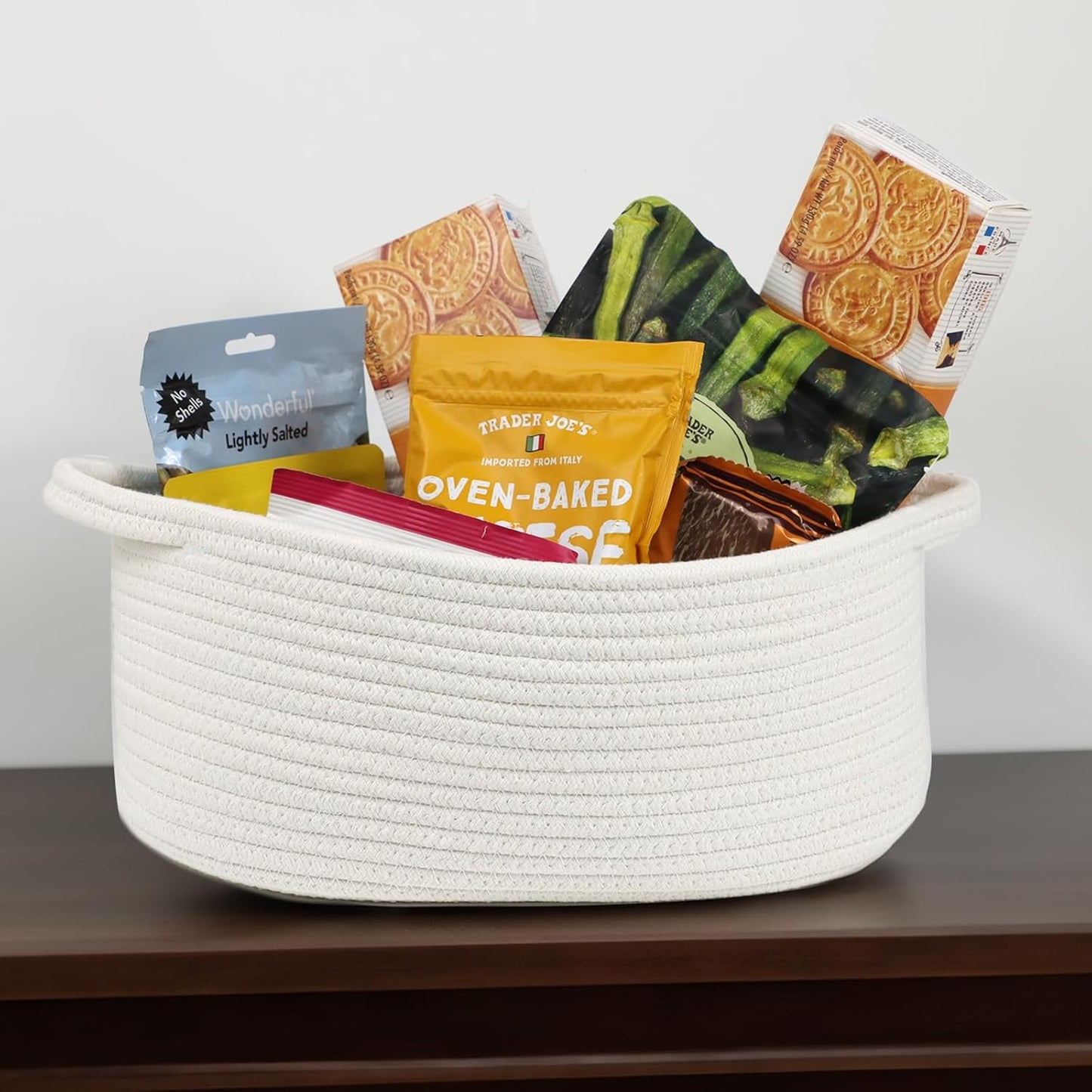 Skiennix Woven Storage Basket - Cotton Rope Boho Organizer with Handle | Small Decorative Toy Bin for Nursery