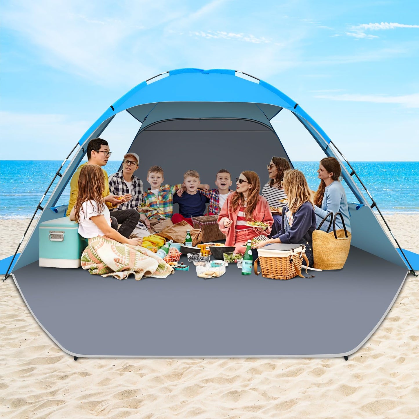 Gorich Beach Tent Sun Shelter for 3/4/6/8/10 Person with UPF 50＋ UV Protection, Lightweight & Easy Setup Beach Shade Canopy, Portable Beach Shade Tent Beach Cabana