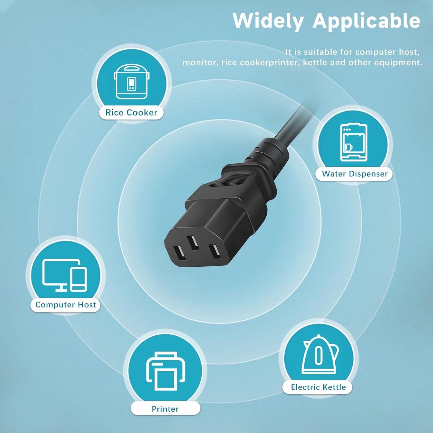 Cilhrok 3 5Ft Universal Prong AC Power Cord, Replacement PC Power Cable for Desktop Computer, Monitor, Printer