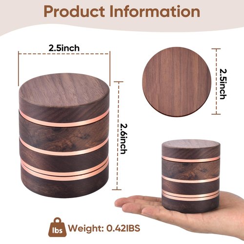 2.5" Manual Spice Grinder, Walnut Wood & Aluminum Seasoning Mill for Dry Spices, Compact Handheld Kitchen Tool (Wood Color)