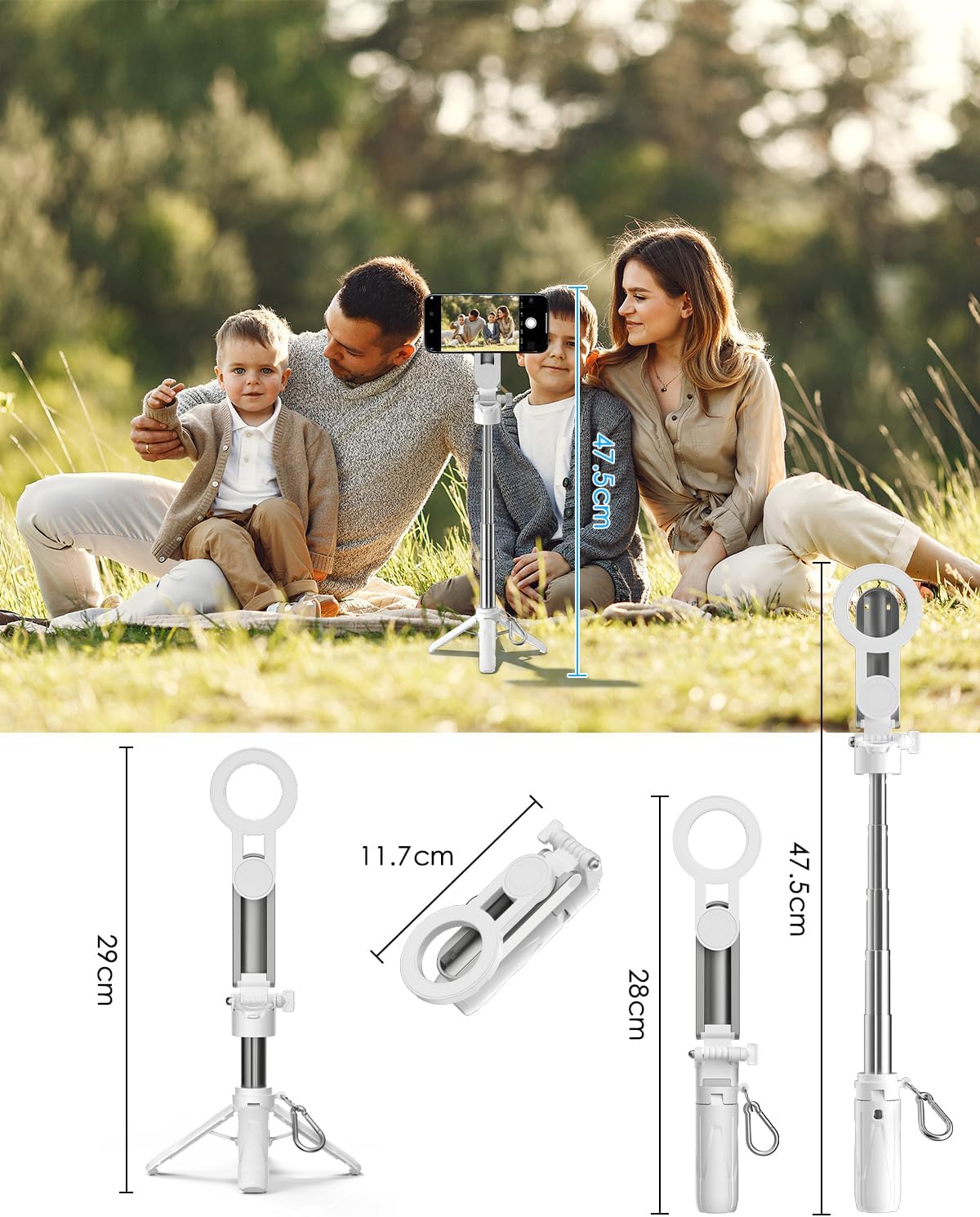CloudValley 4-in-1 Magnetic Multifunctional Selfie Stick Tripod, Mini Portable Pocket Phone Stand with Detachable